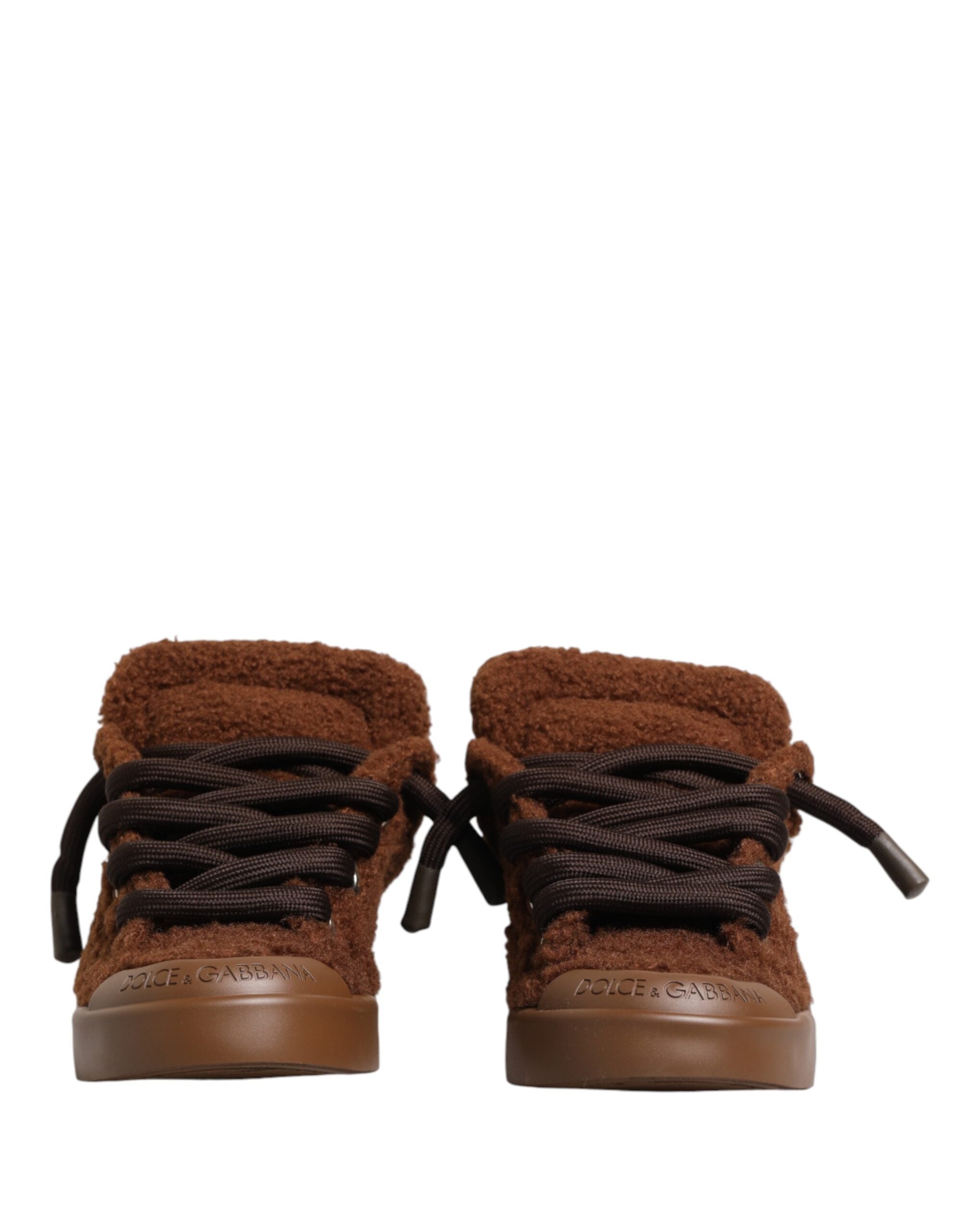 Dolce & Gabbana Brown Faux Shearling Low Top Sneakers Shoes Dolce & Gabbana