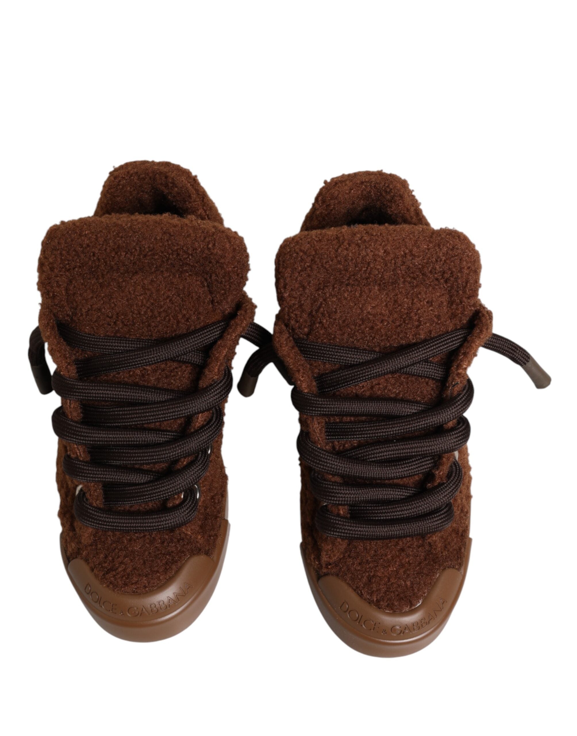 Dolce & Gabbana Brown Faux Shearling Low Top Sneakers Shoes Dolce & Gabbana
