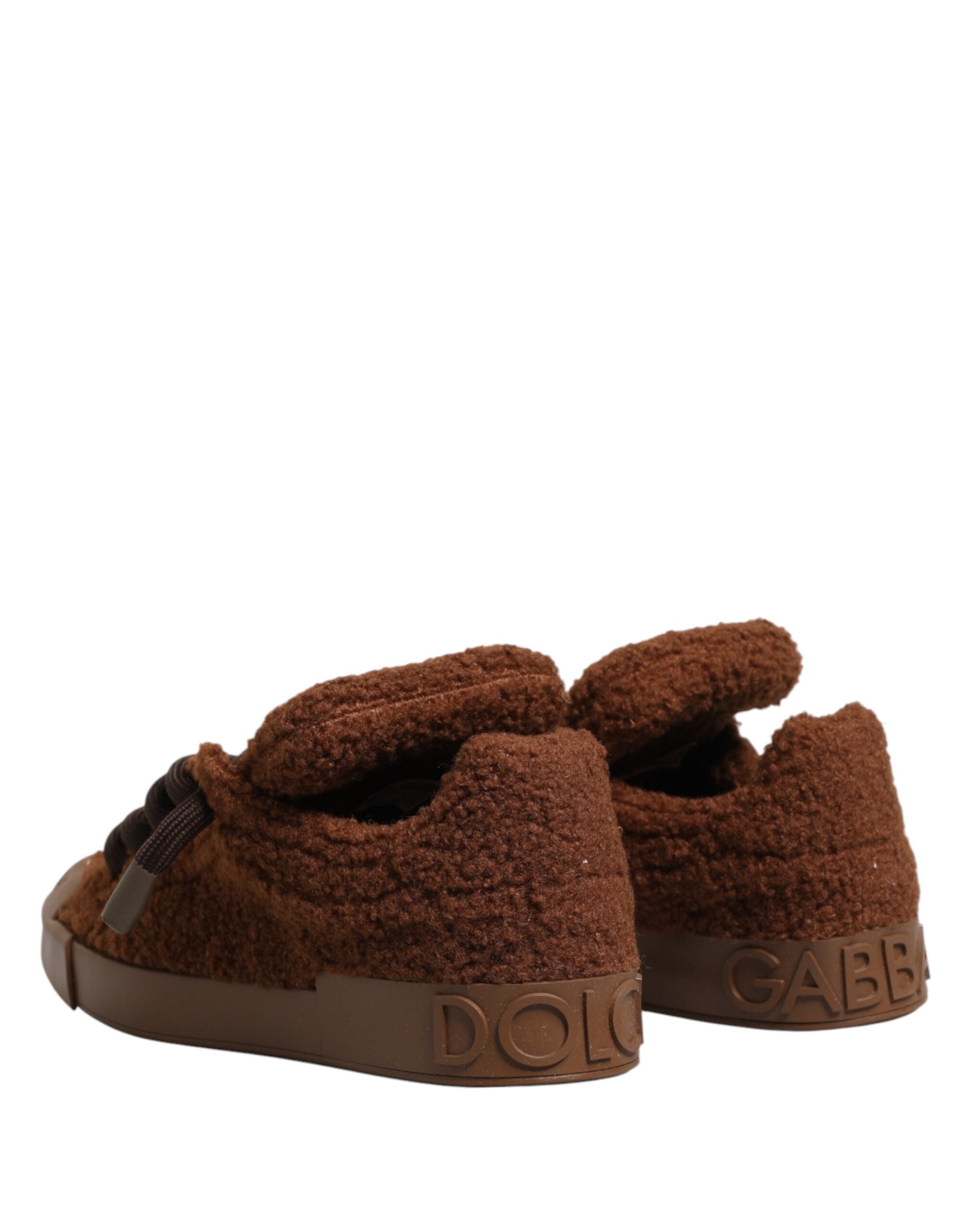 Dolce & Gabbana Brown Faux Shearling Low Top Sneakers Shoes Dolce & Gabbana