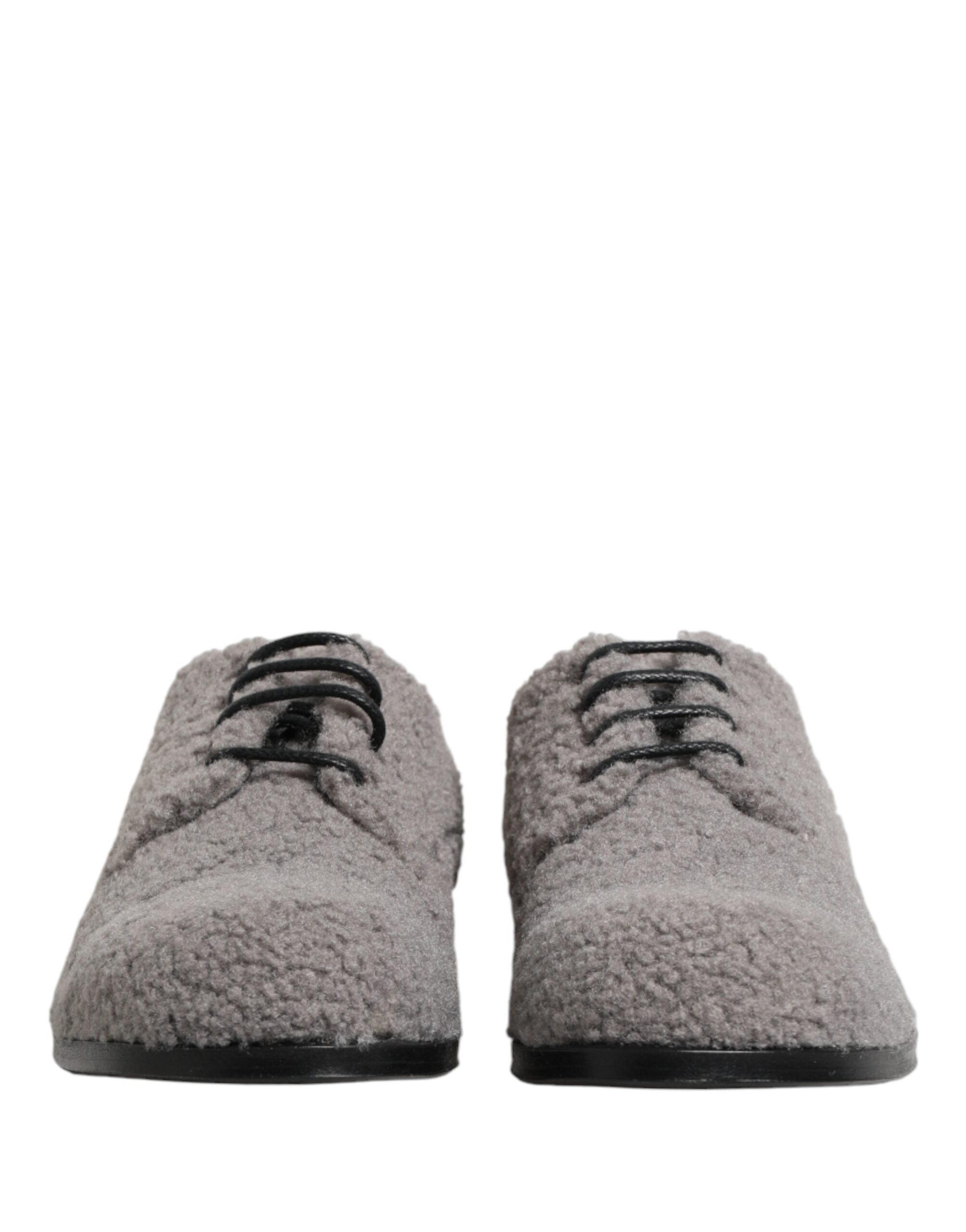 Dolce & Gabbana Gray Fleece Lace Up Men Derby Dress Shoes Dolce & Gabbana