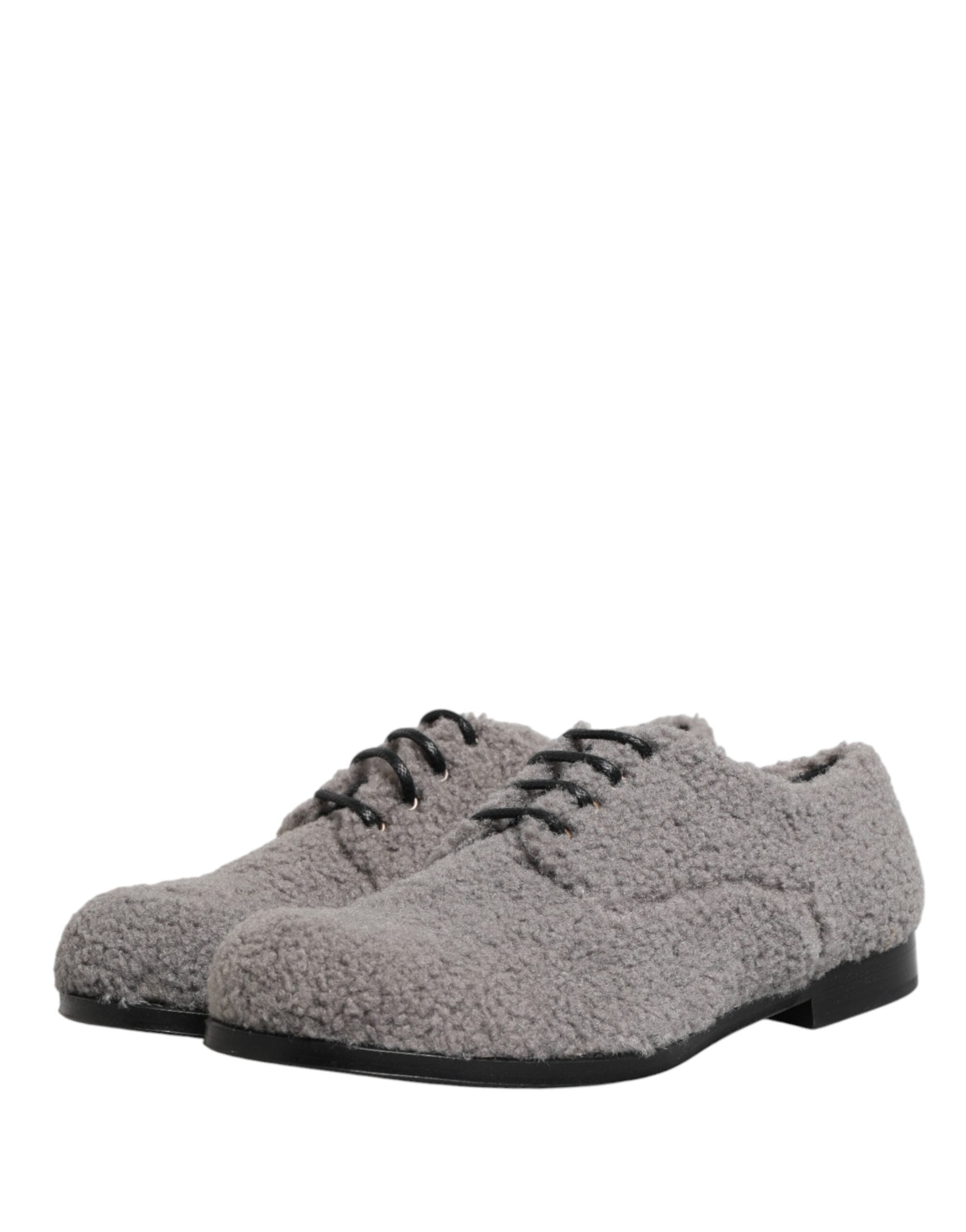 Dolce & Gabbana Gray Fleece Lace Up Men Derby Dress Shoes Dolce & Gabbana