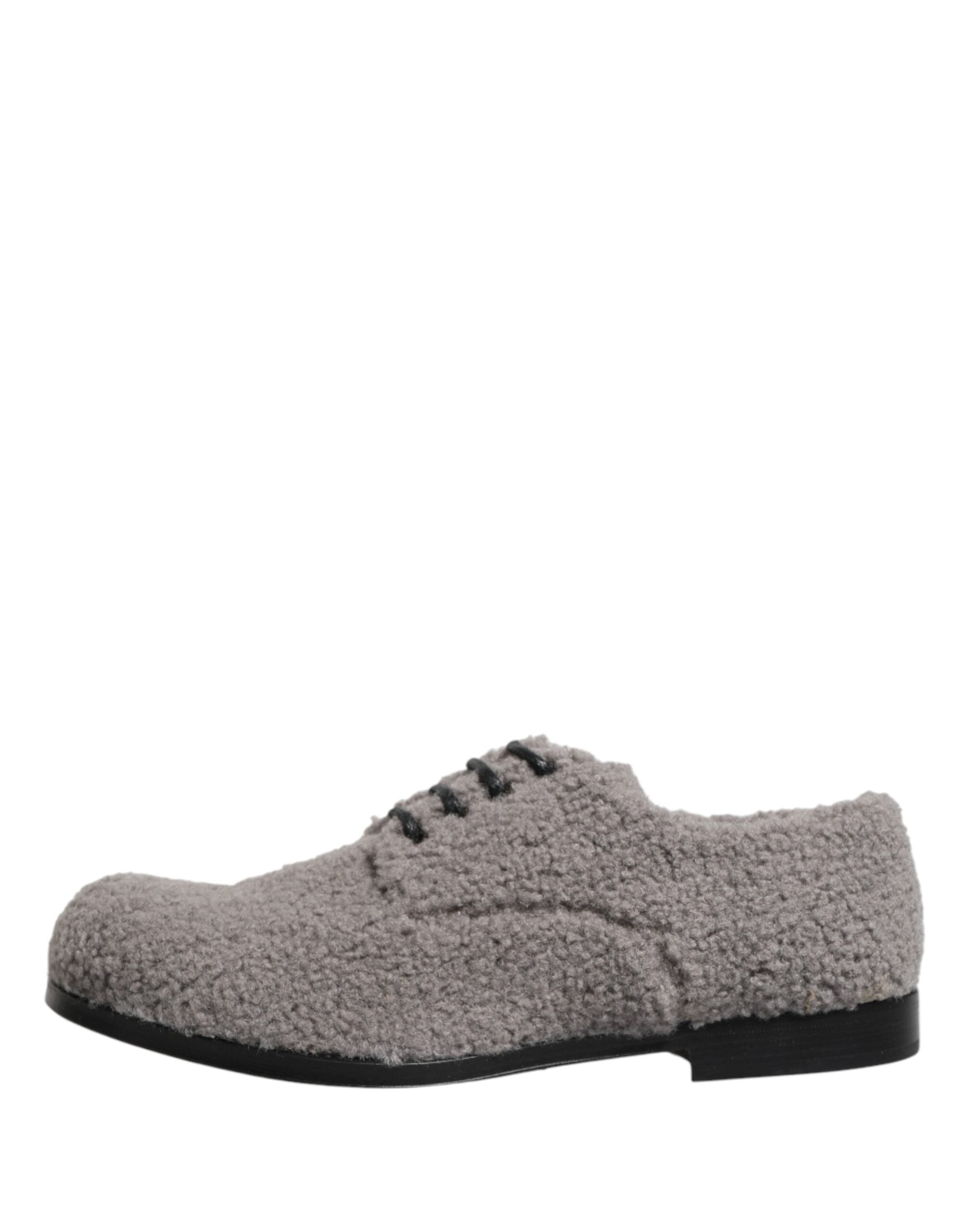 Dolce & Gabbana Gray Fleece Lace Up Men Derby Dress Shoes Dolce & Gabbana