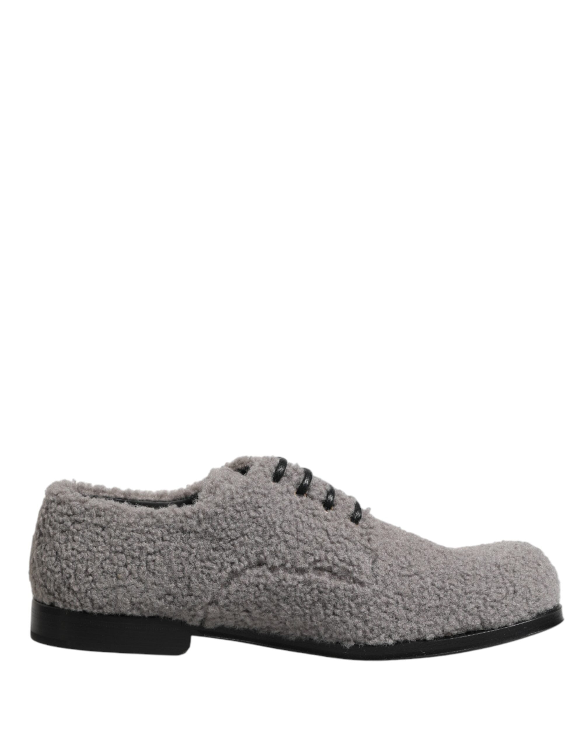 Dolce & Gabbana Gray Fleece Lace Up Men Derby Dress Shoes Dolce & Gabbana