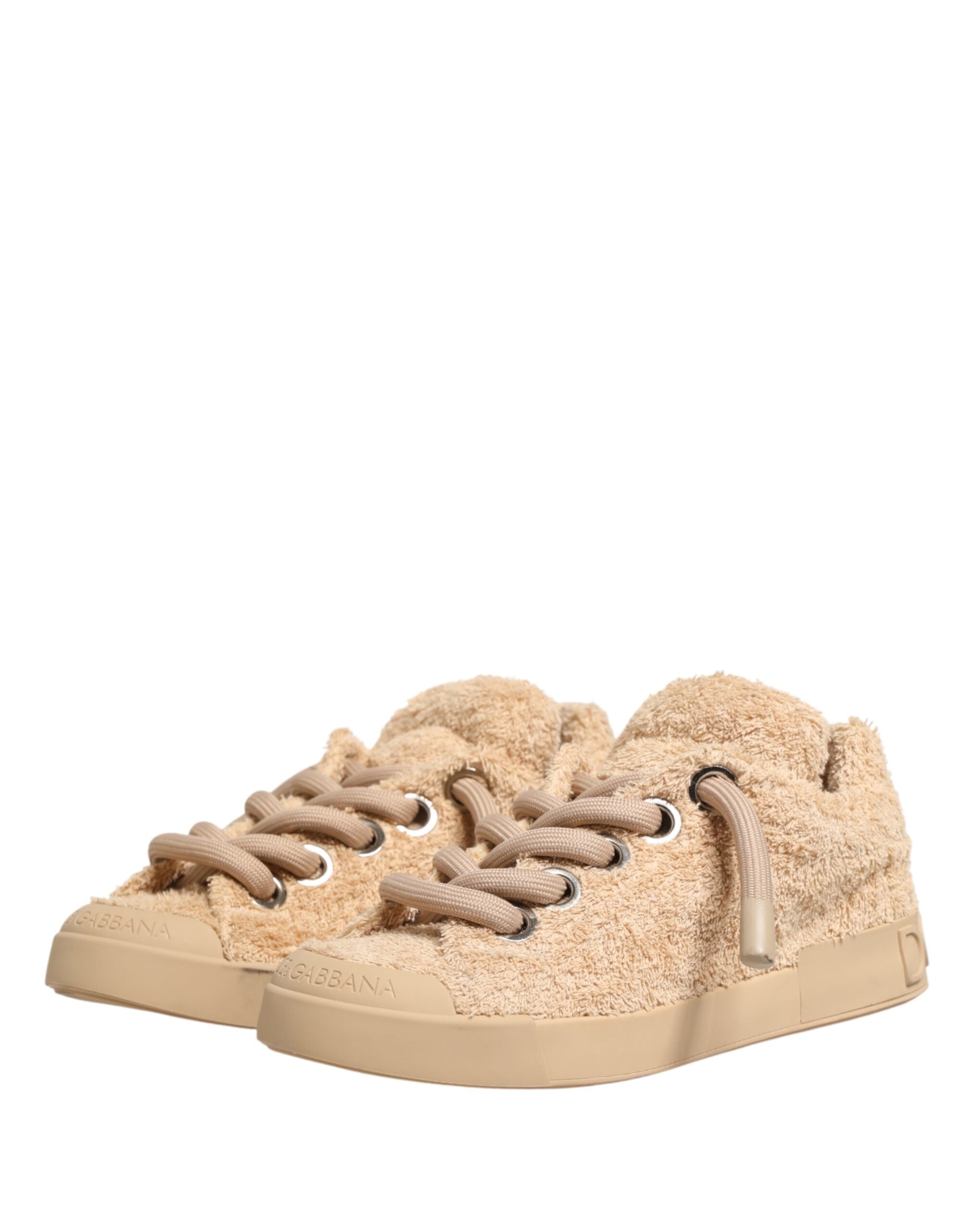 Dolce & Gabbana Shoes Beige Faux Shearling Low Top Sneakers Dolce & Gabbana