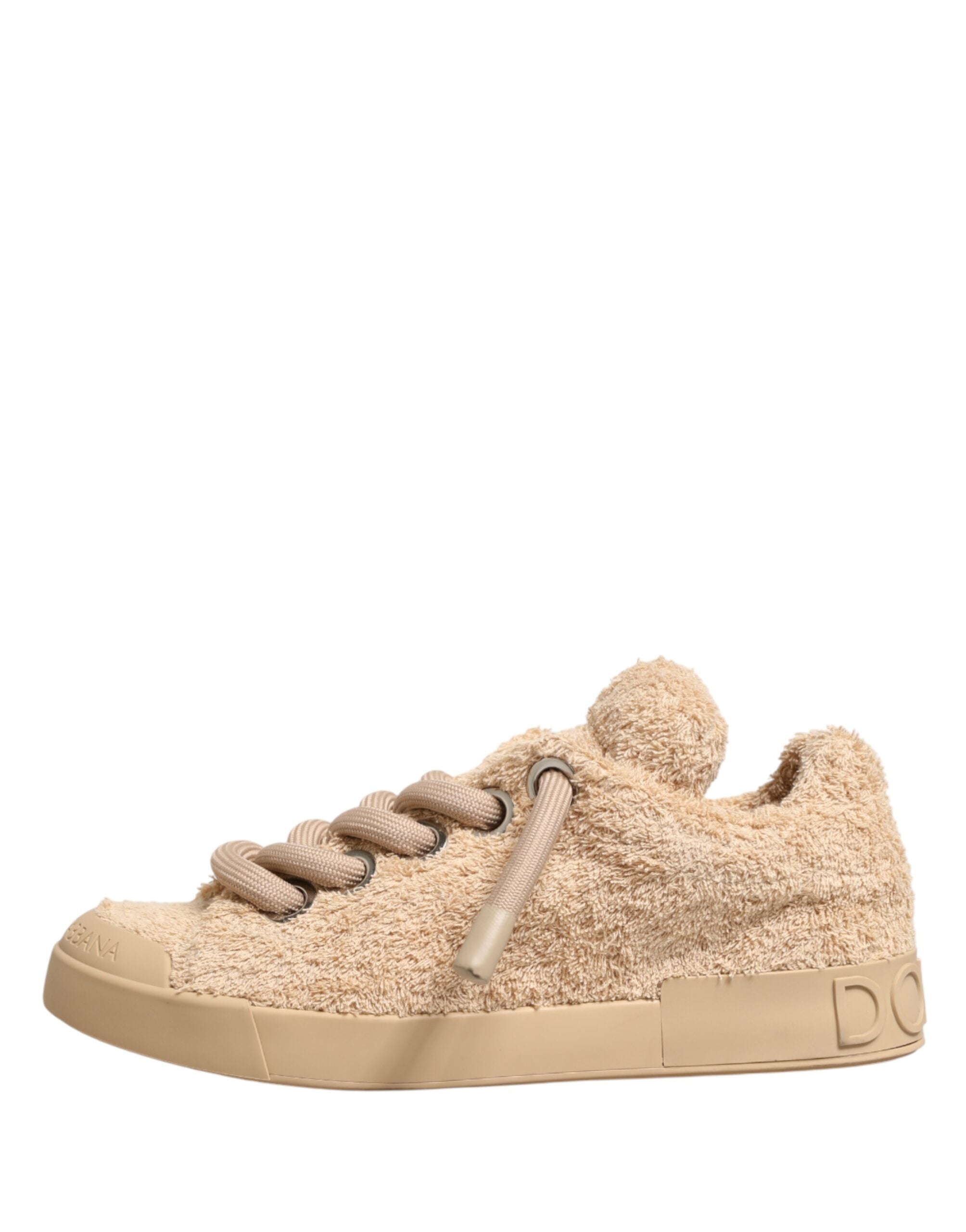 Dolce & Gabbana Shoes Beige Faux Shearling Low Top Sneakers Dolce & Gabbana