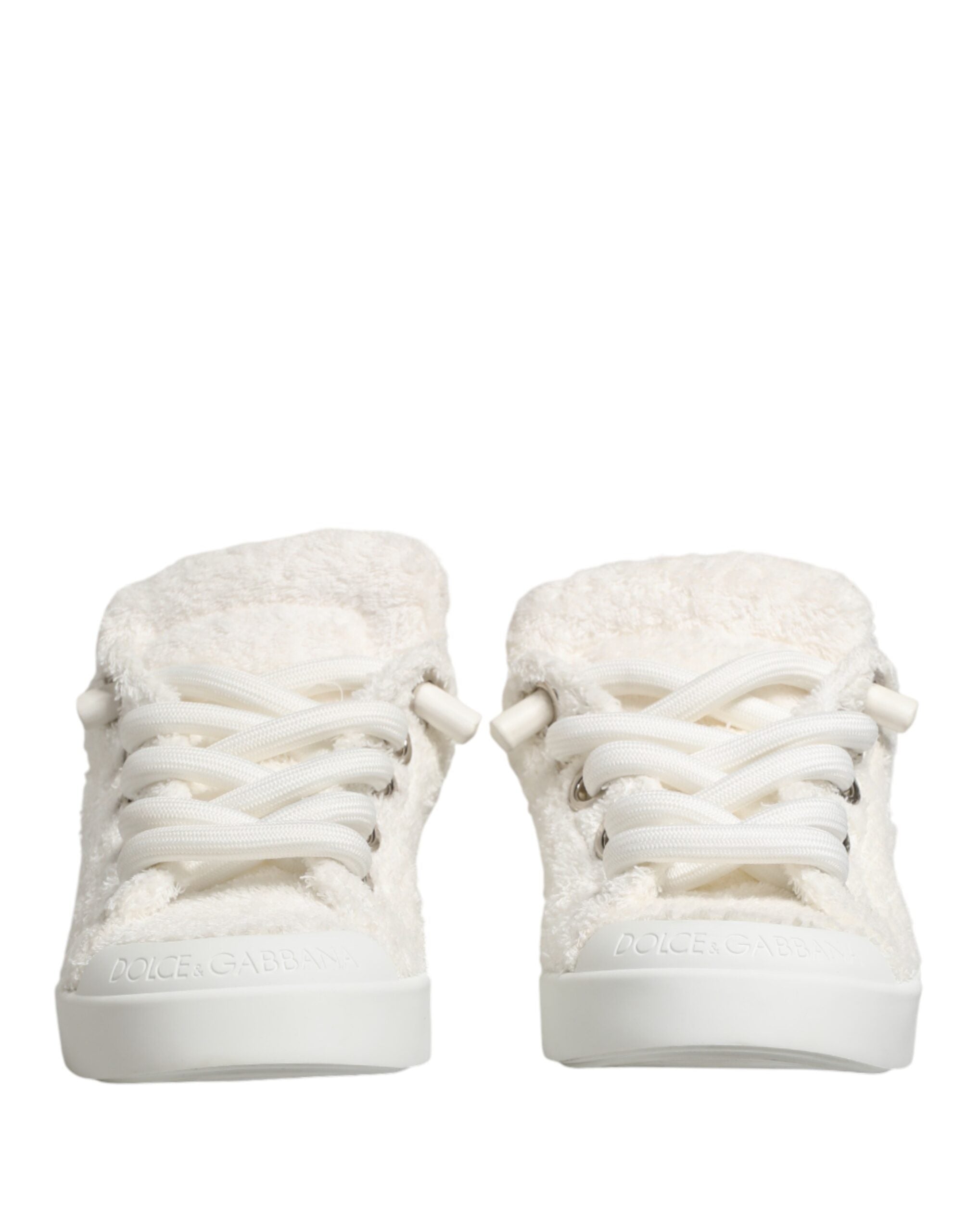 Dolce & Gabbana White Faux Shearling Low Top Sneakers  Shoes Dolce & Gabbana