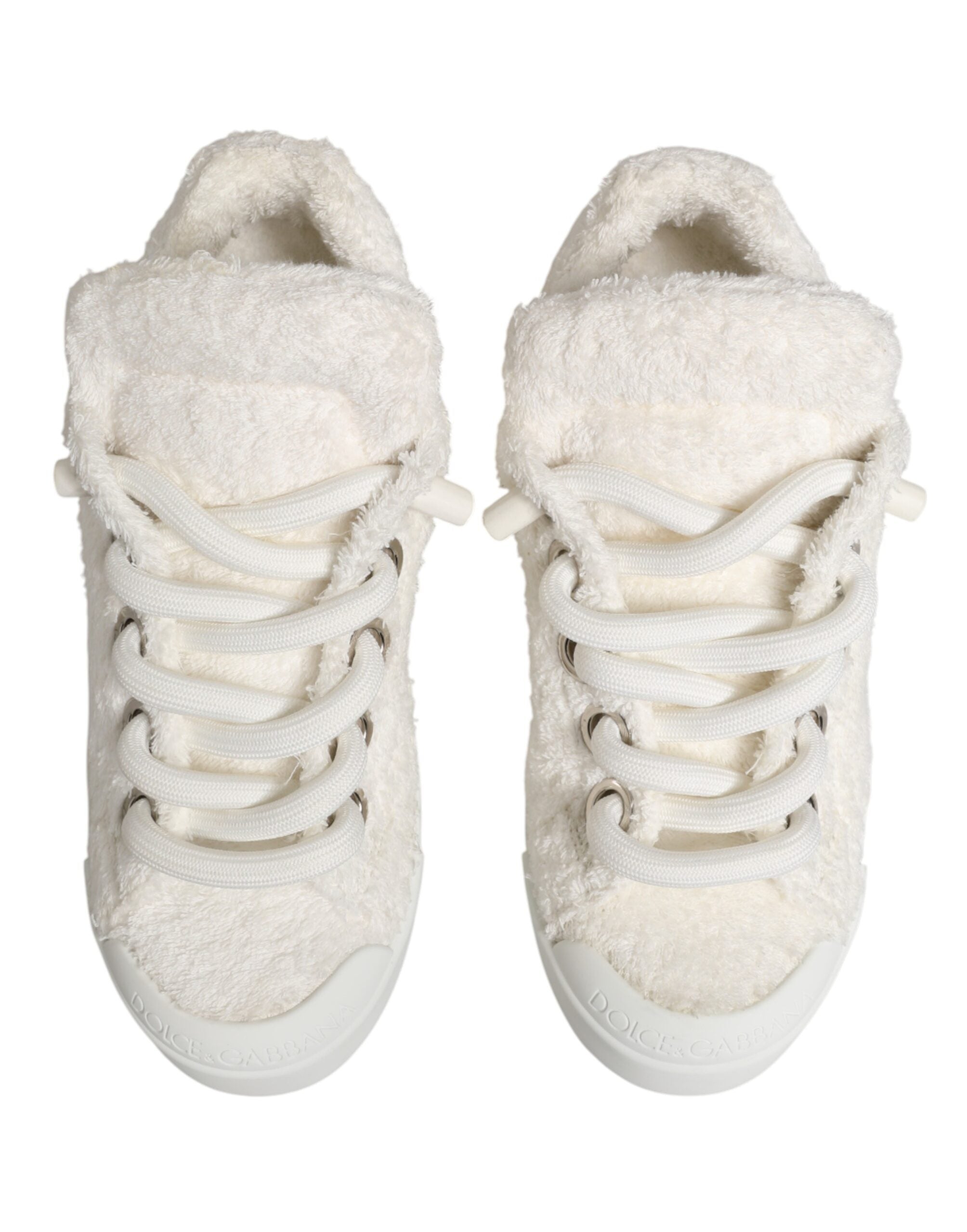 Dolce & Gabbana White Faux Shearling Low Top Sneakers  Shoes Dolce & Gabbana