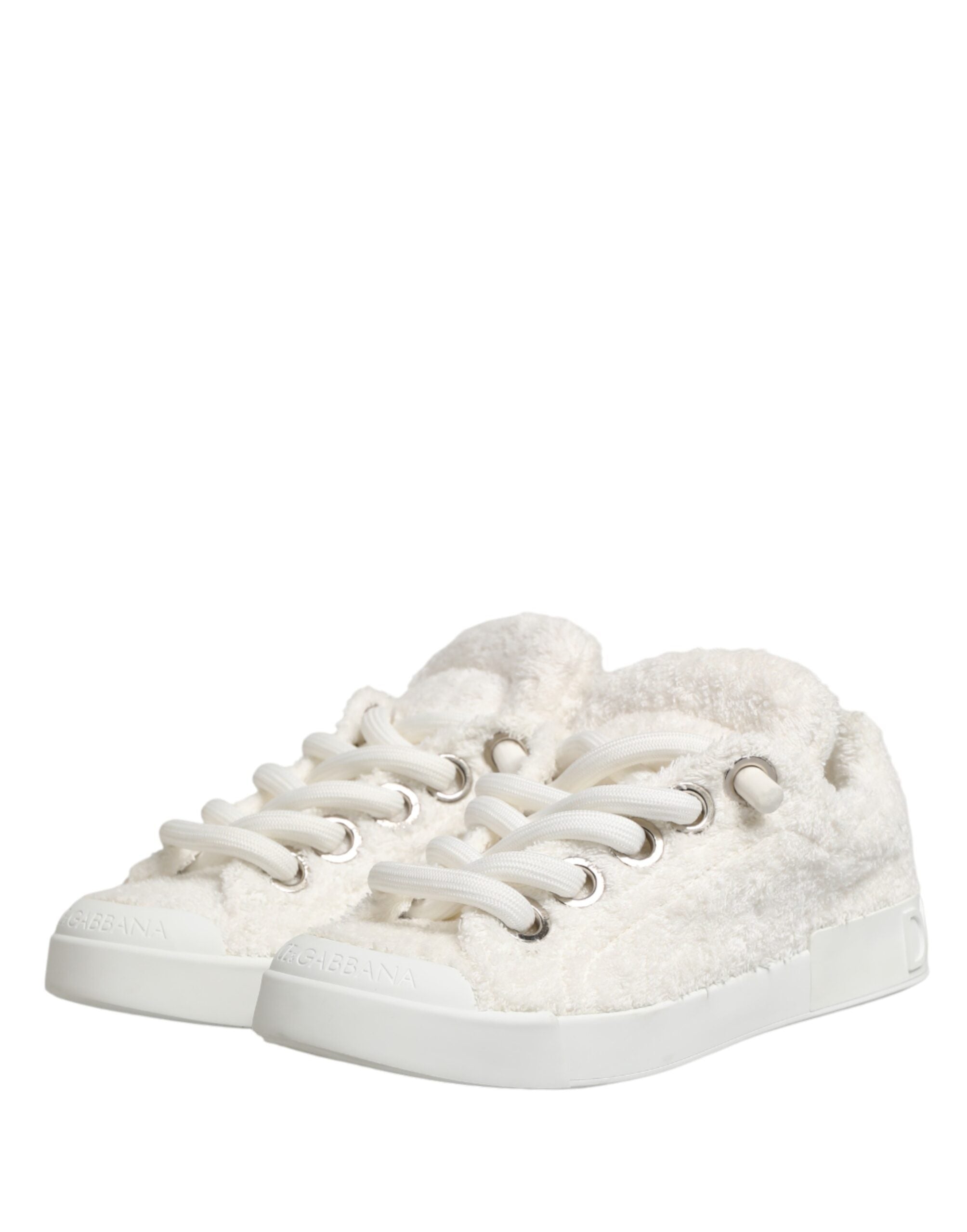 Dolce & Gabbana White Faux Shearling Low Top Sneakers  Shoes Dolce & Gabbana