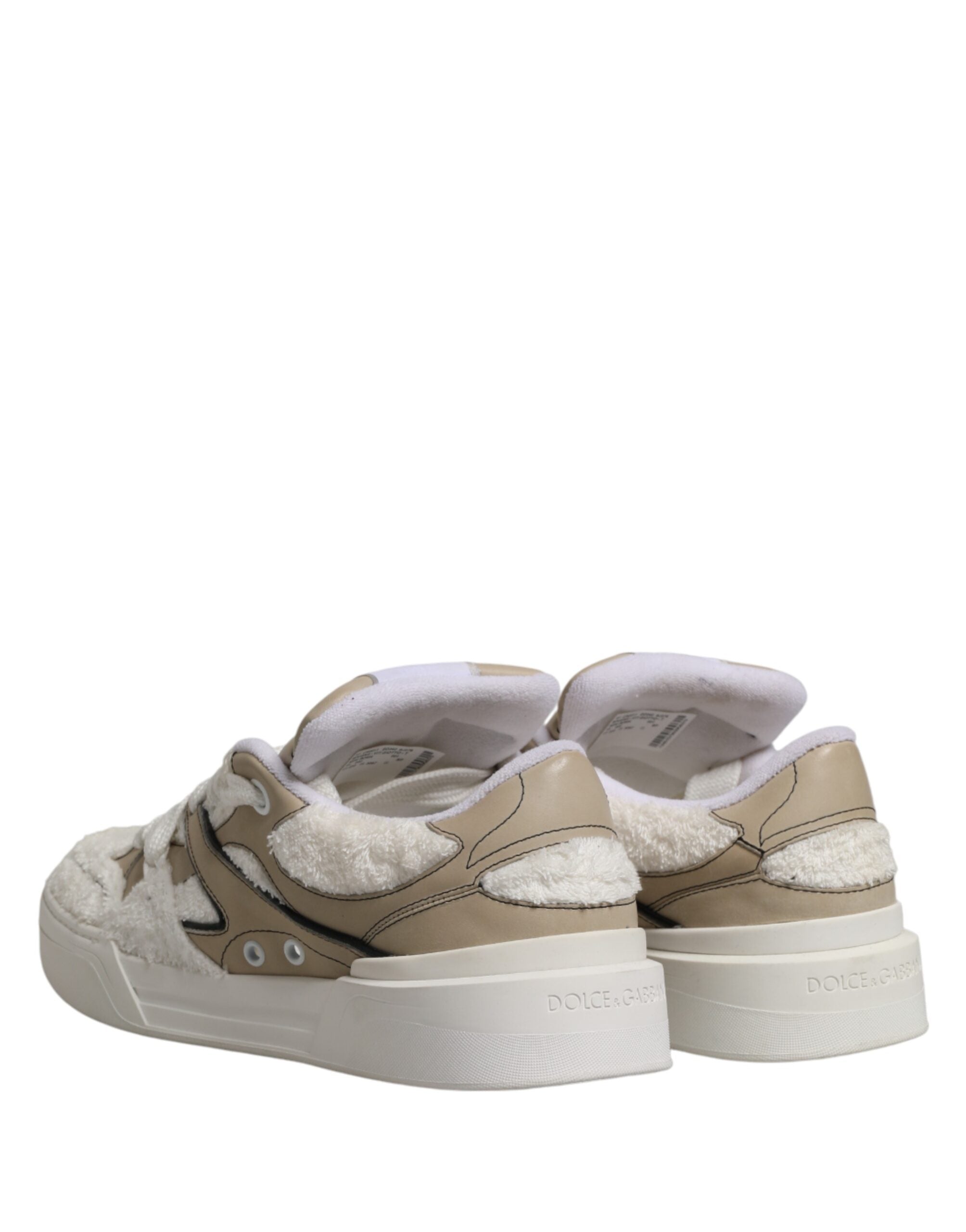 Dolce & Gabbana White Beige Faux Shearling Low Top Sneakers Shoes Dolce & Gabbana