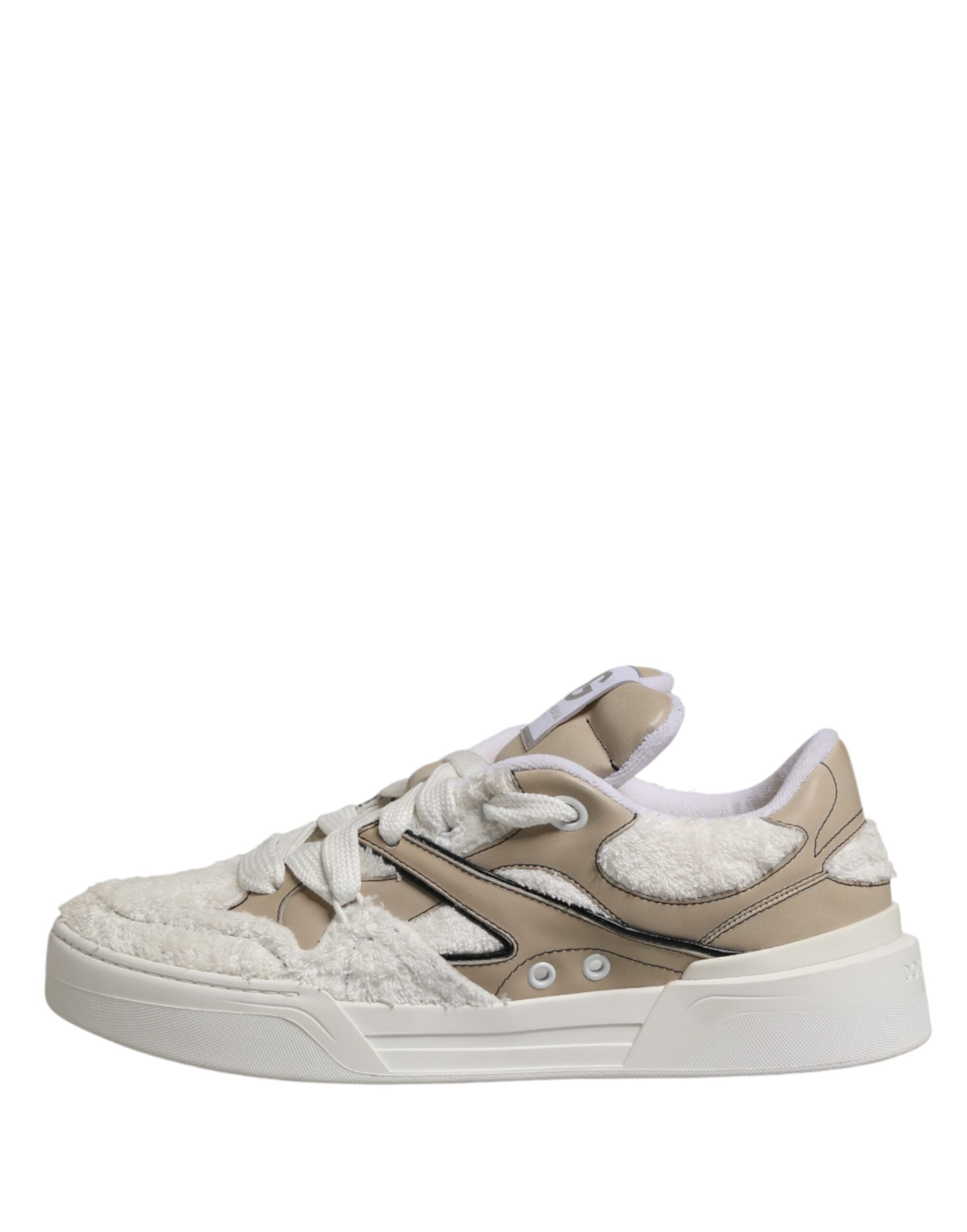Dolce & Gabbana White Beige Faux Shearling Low Top Sneakers Shoes Dolce & Gabbana
