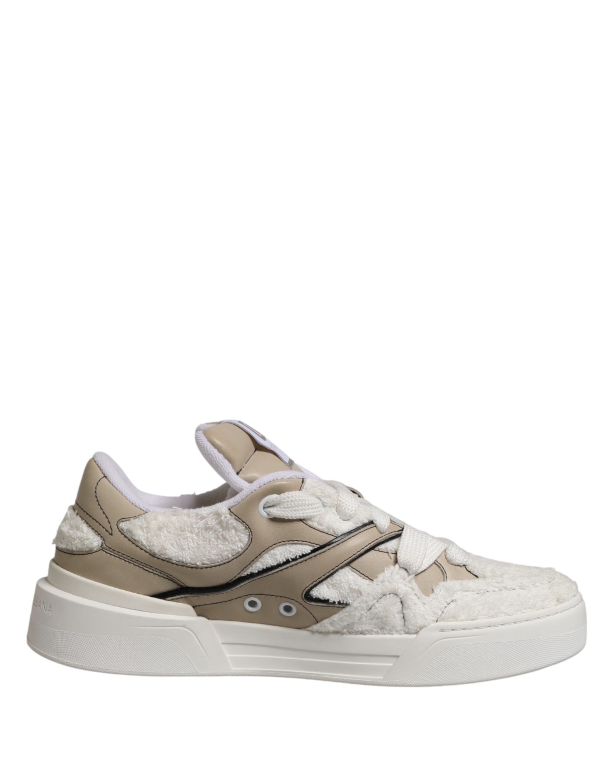 Dolce & Gabbana White Beige Faux Shearling Low Top Sneakers Shoes Dolce & Gabbana