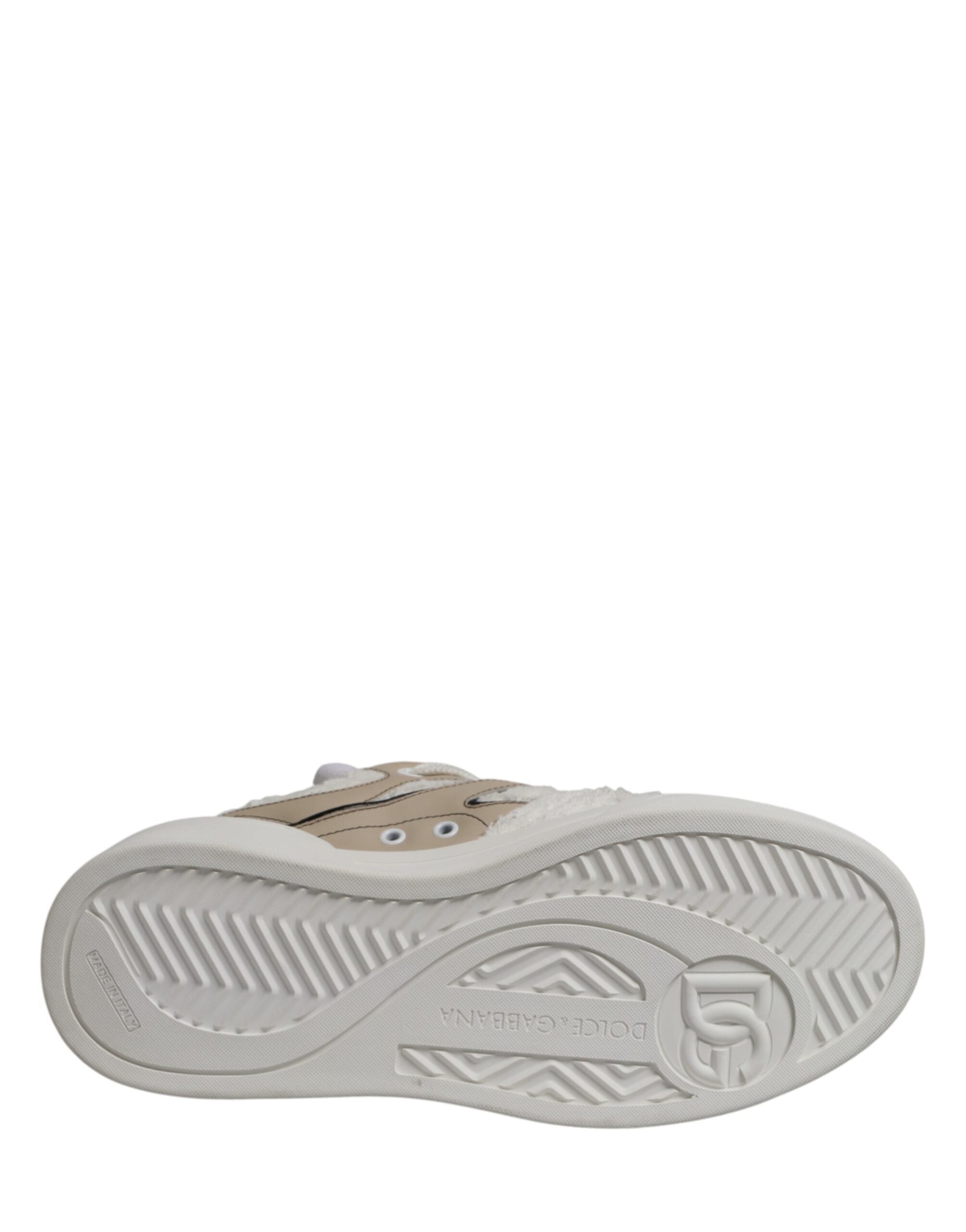 Dolce & Gabbana White Beige Faux Shearling Low Top Sneakers Shoes Dolce & Gabbana