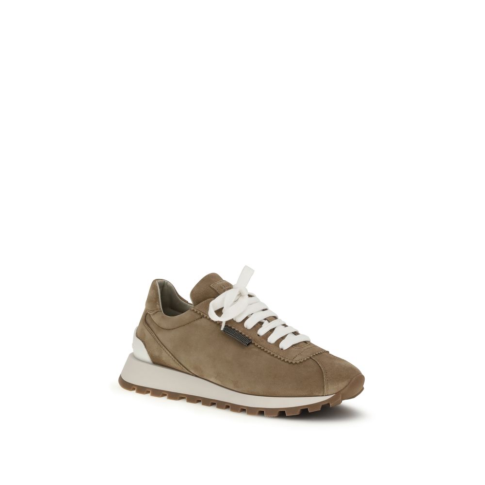 Brunello Cucinelli Beige Calf Leather Bos Taurus Platform Sneakers Brunello Cucinelli
