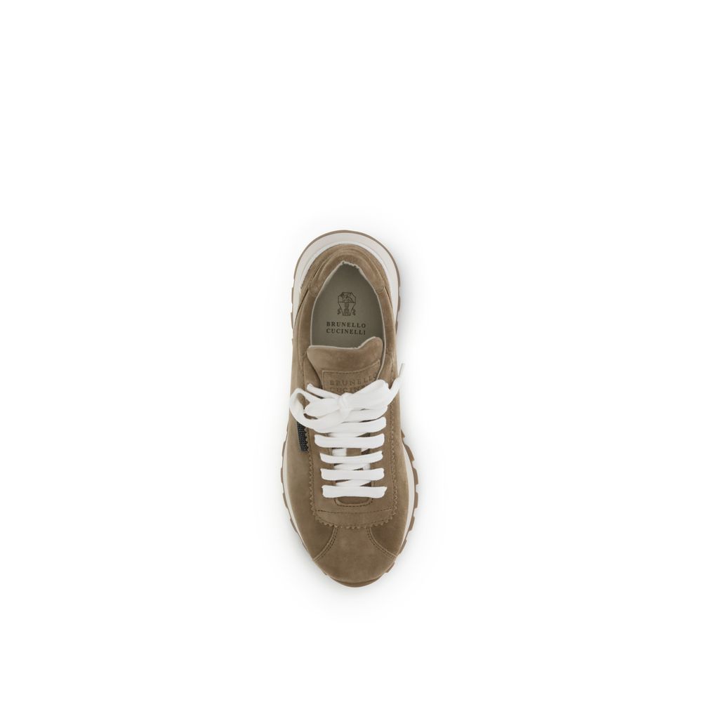 Brunello Cucinelli Beige Calf Leather Bos Taurus Platform Sneakers Brunello Cucinelli