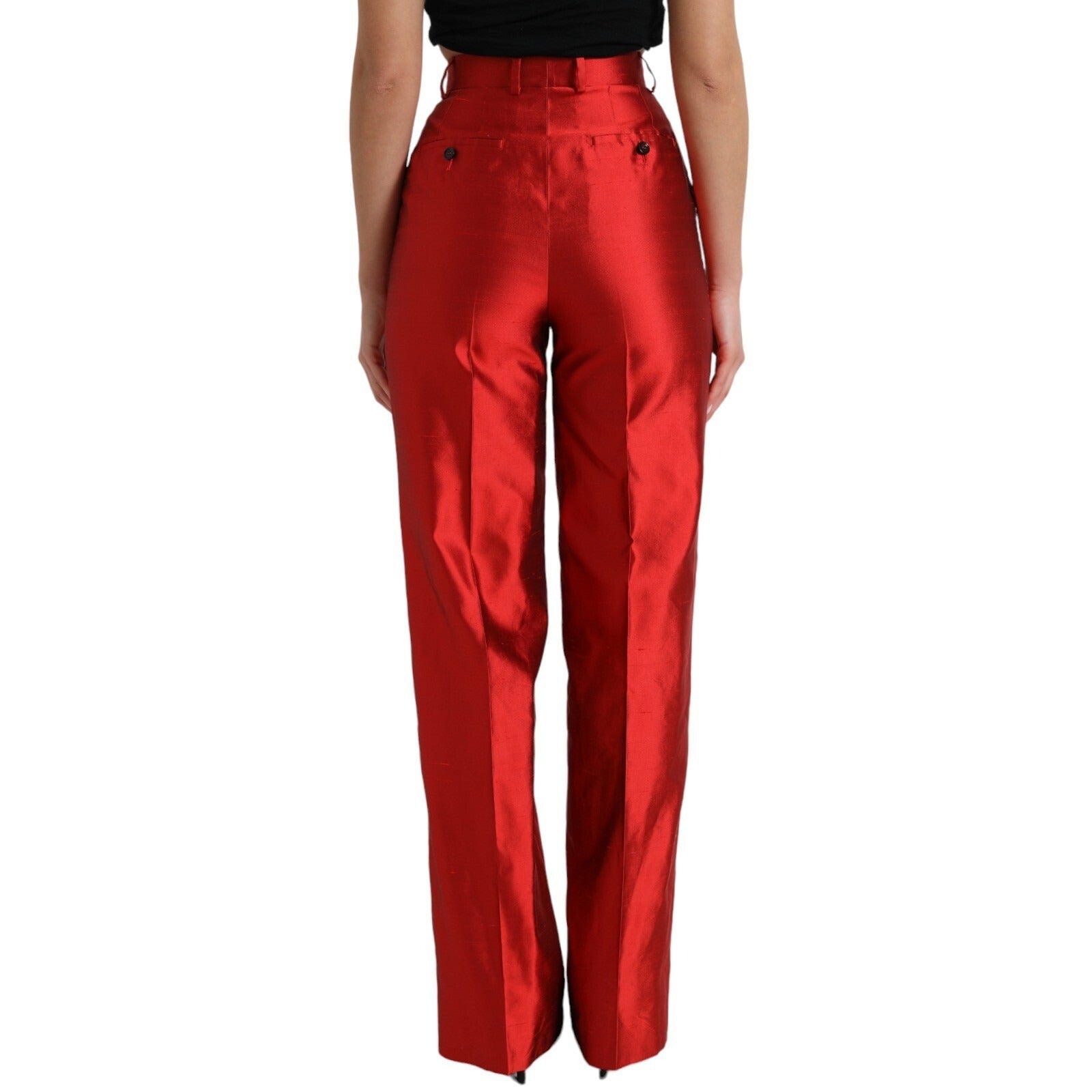 Dolce & Gabbana Red Satin Silk High Waist Wide Leg Pants Dolce & Gabbana