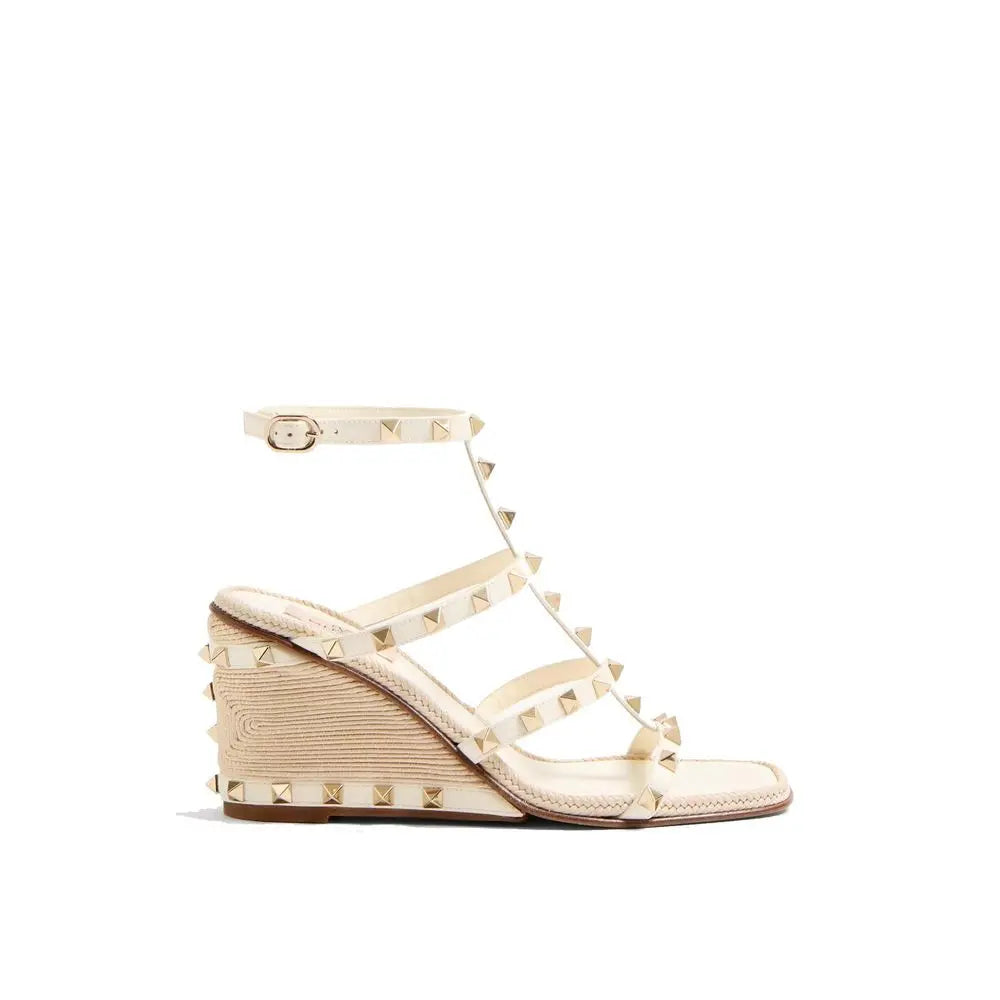 Valentino Garavani Beige Calfskin Wedge Sandals Valentino Garavani