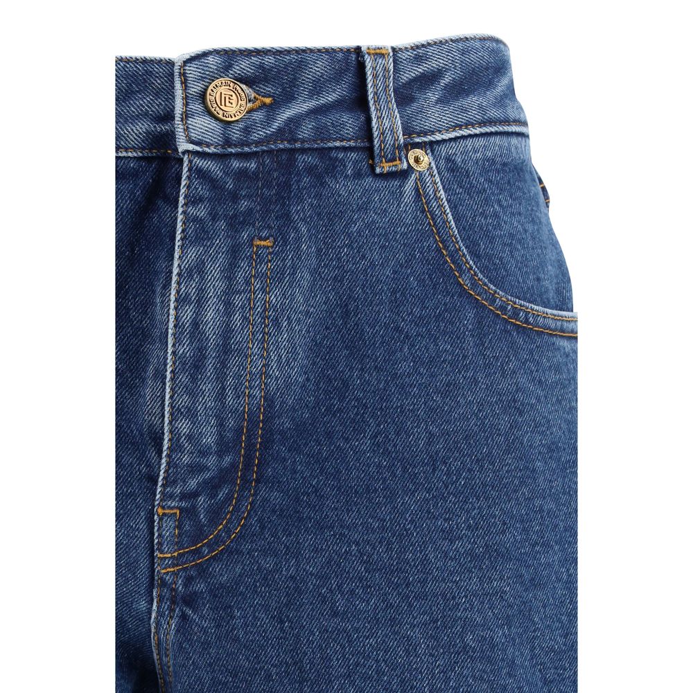 Balmain Blue Cotton Straight-Leg Jeans Balmain