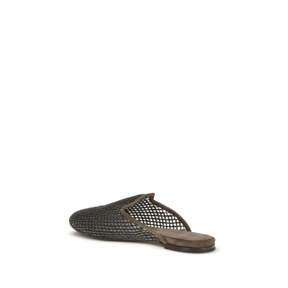 Brunello Cucinelli Gray Calf Leather Bos Taurus Mules Brunello Cucinelli