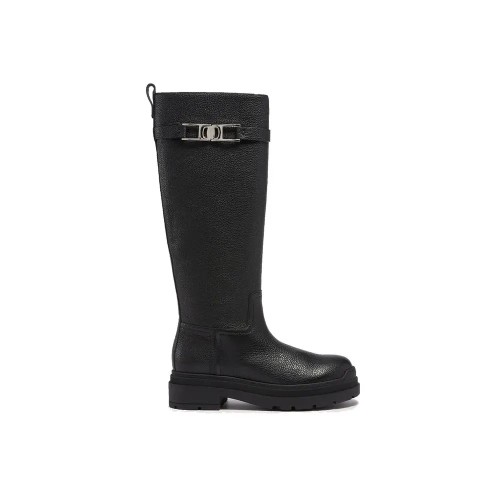 Salvatore Ferragamo Black Calfskin Over The Knee Salvatore Ferragamo