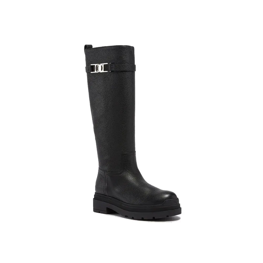 Salvatore Ferragamo Black Calfskin Over The Knee Salvatore Ferragamo