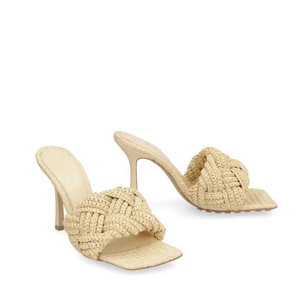 Bottega Veneta Beige Raffia Mules Bottega Veneta