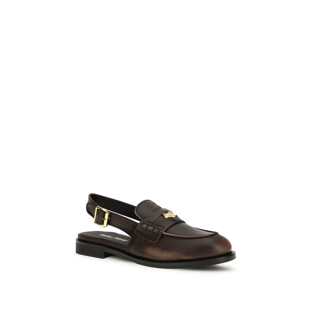 Miu Miu Brown Calf Leather Bos Taurus Slip-On Loafers Miu Miu