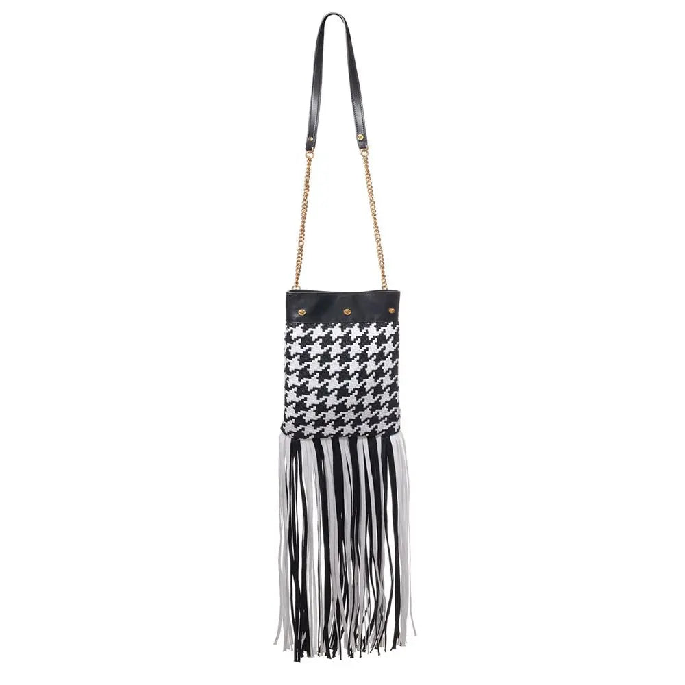 Versace Black And White Leather And Textile Shoulder Bag Versace