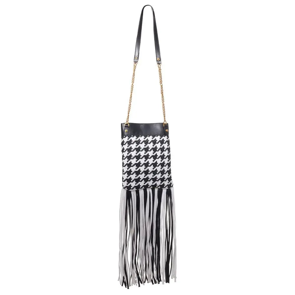 Versace Black And White Leather And Textile Shoulder Bag Versace