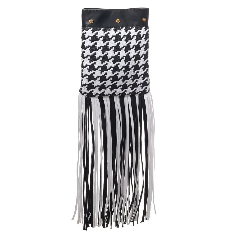 Versace Black And White Leather And Textile Shoulder Bag Versace