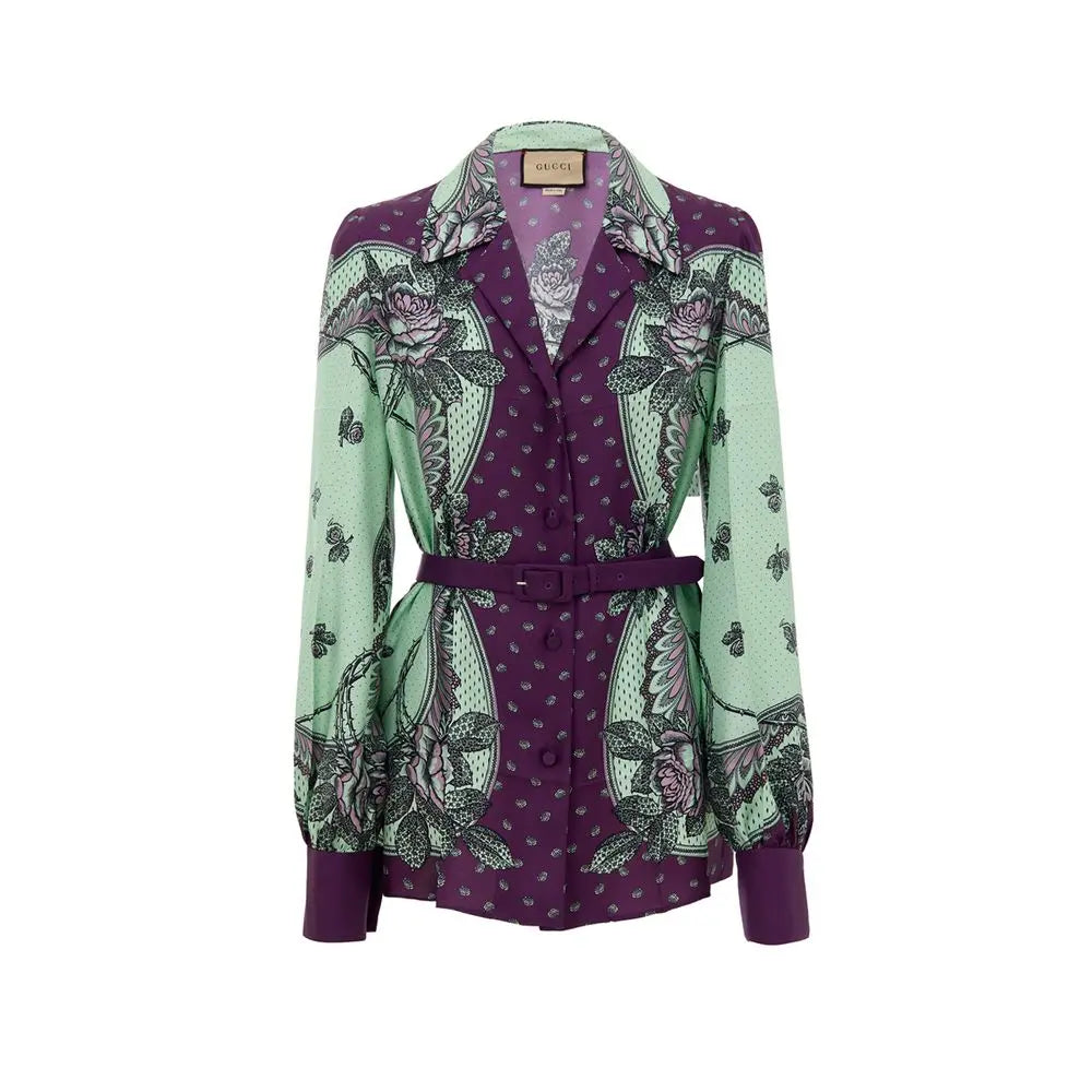 Gucci Green Silk Pattern Shirt Gucci