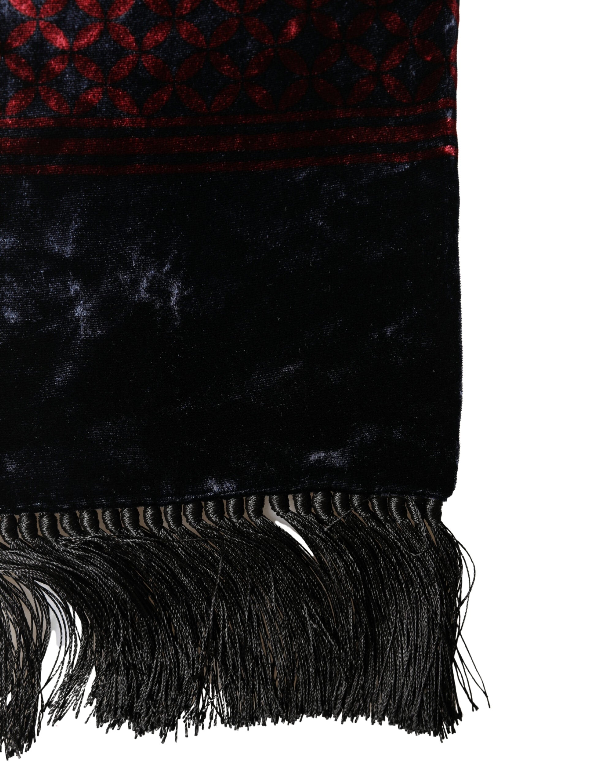 Dolce & Gabbana Black Red Rayon Geometric Pattern Fringe 140cm X 16cm  Scarf Dolce & Gabbana