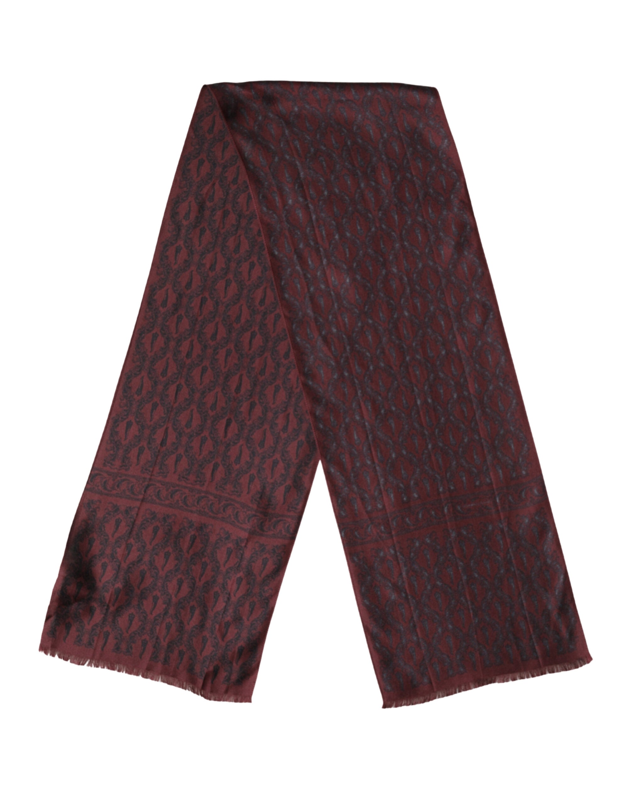 Dolce & Gabbana Burgundy Black Silk Paisley Foulard 135cm X 22cm  Scarf Dolce & Gabbana