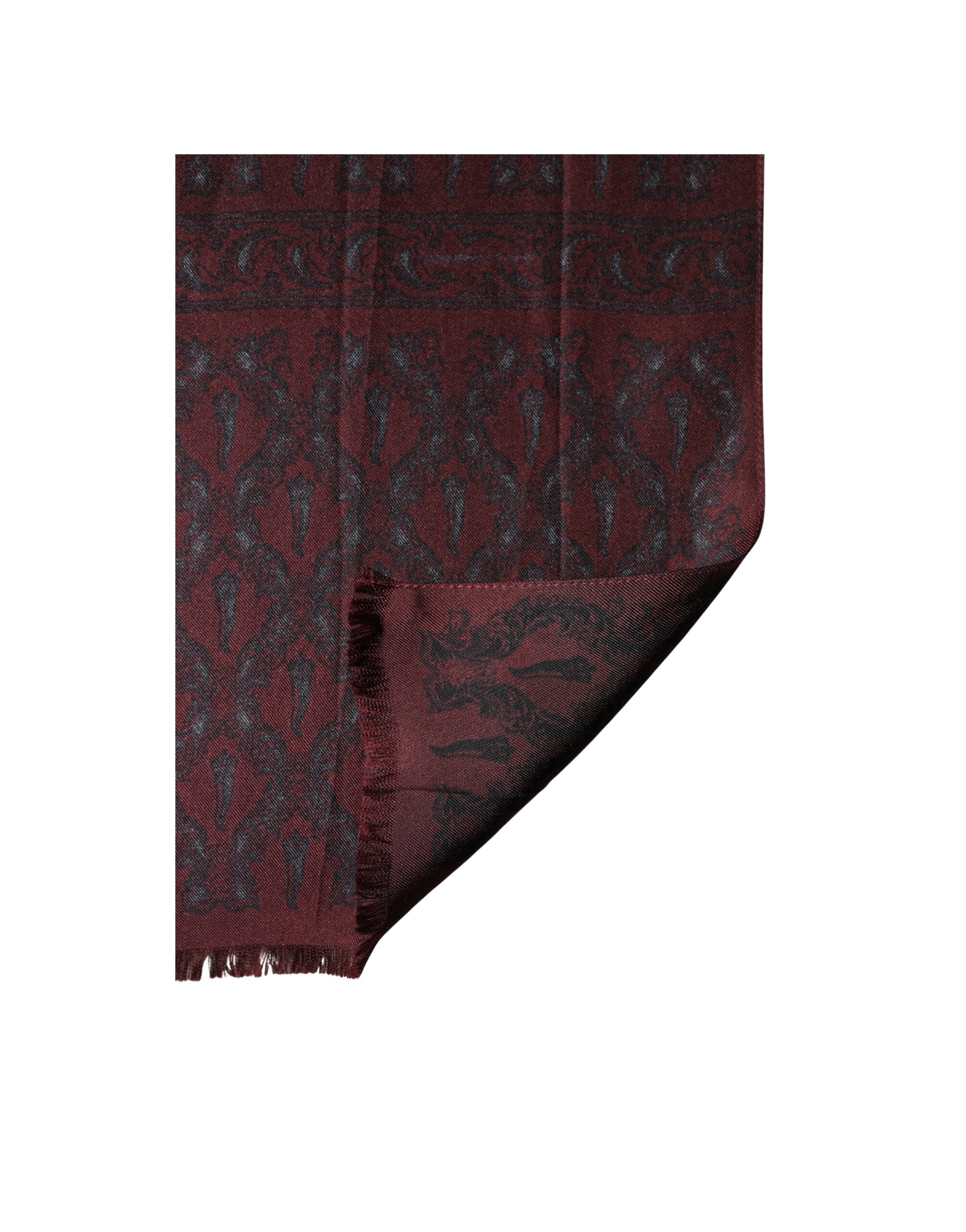 Dolce & Gabbana Burgundy Black Silk Paisley Foulard 135cm X 22cm  Scarf Dolce & Gabbana