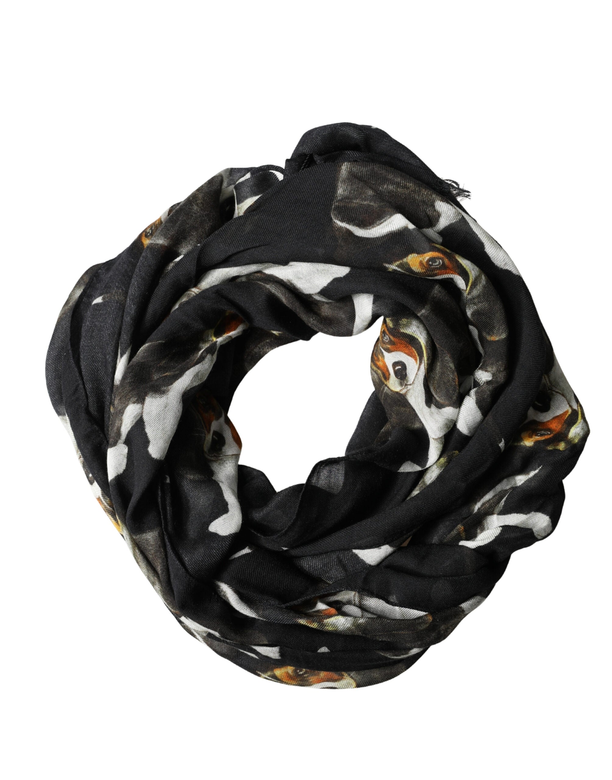 Dolce & Gabbana Black Dog Print Modal Wool Wrap Foulard 178cm X 63cm Scarf Dolce & Gabbana