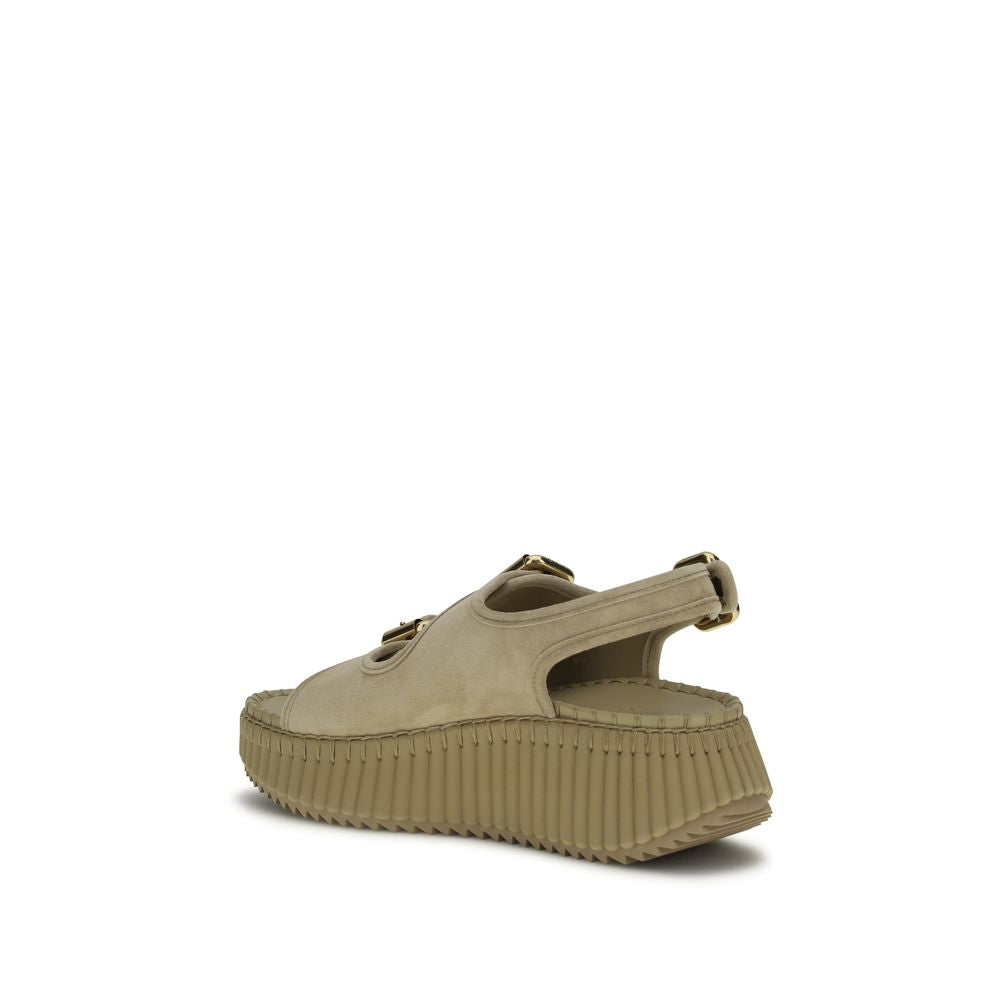 Chloé Beige Calf Leather Bos Taurus Platform Sandals Chloé