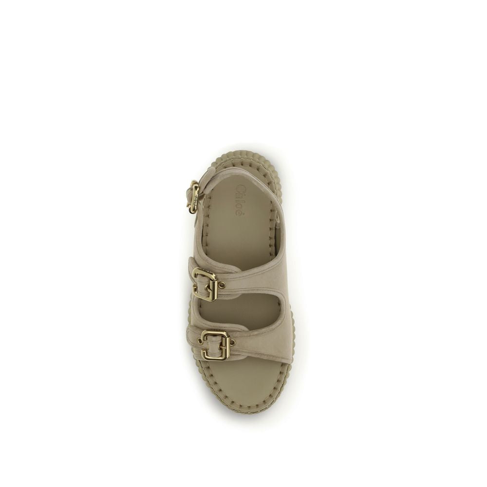 Chloé Beige Calf Leather Bos Taurus Platform Sandals Chloé