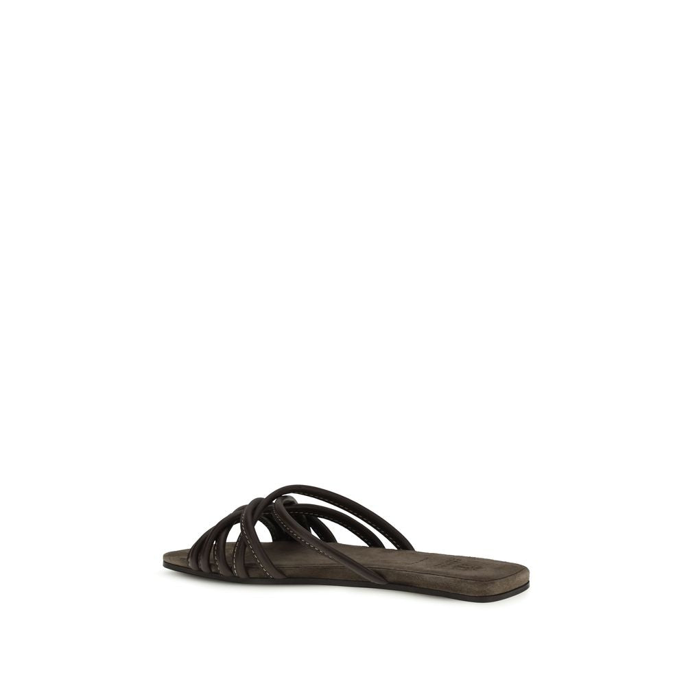Brunello Cucinelli Brown Calf Leather Bos Taurus Flat Sandals Brunello Cucinelli
