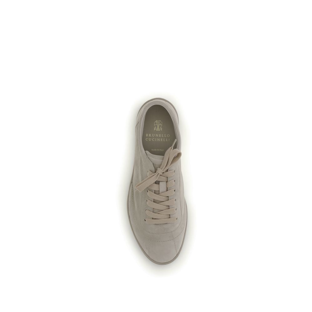 Brunello Cucinelli Beige Calf Leather Bos Taurus Low Top Sneakers Brunello Cucinelli