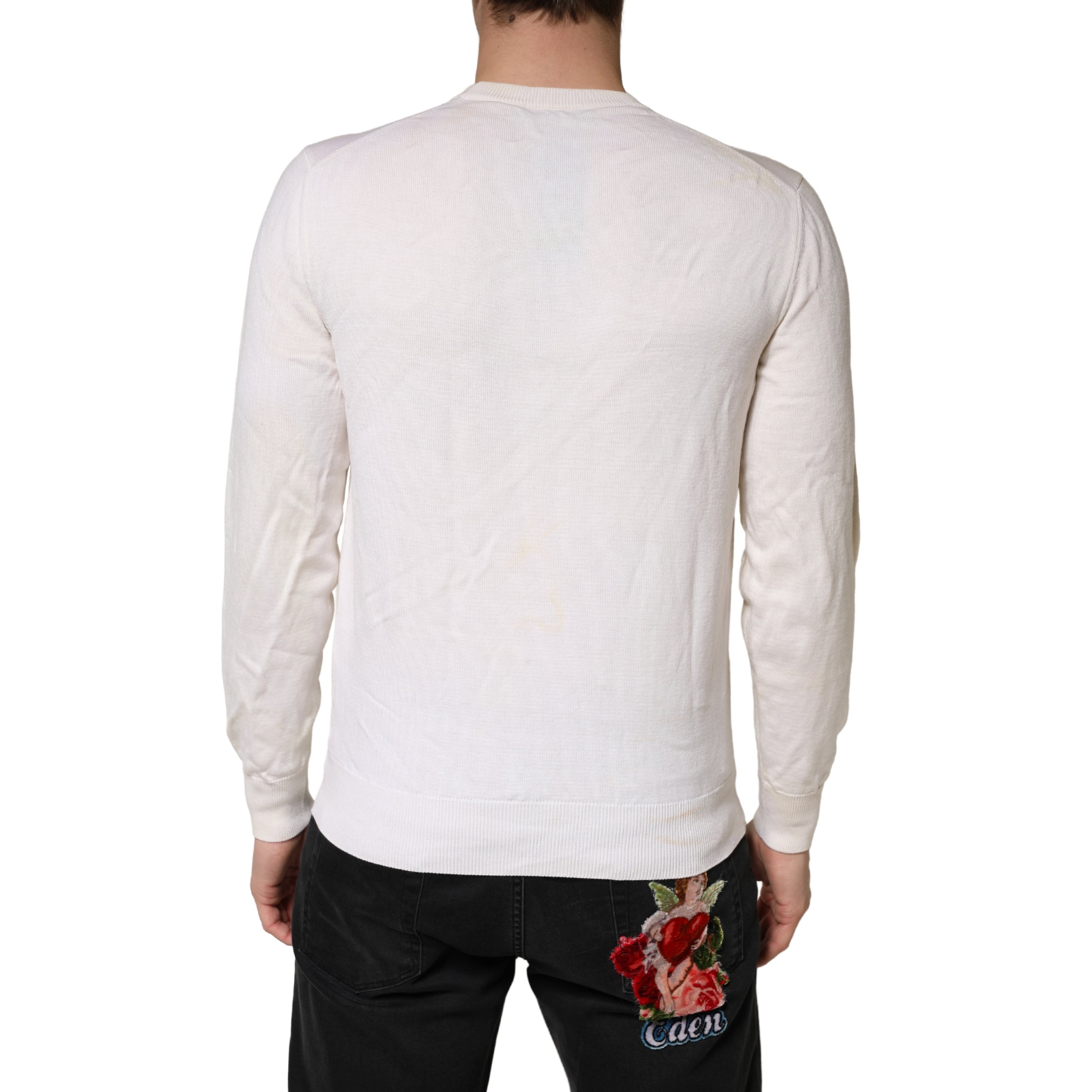Dolce & Gabbana White Virgin Wool Graphic Logo Crewneck Sweater Dolce & Gabbana