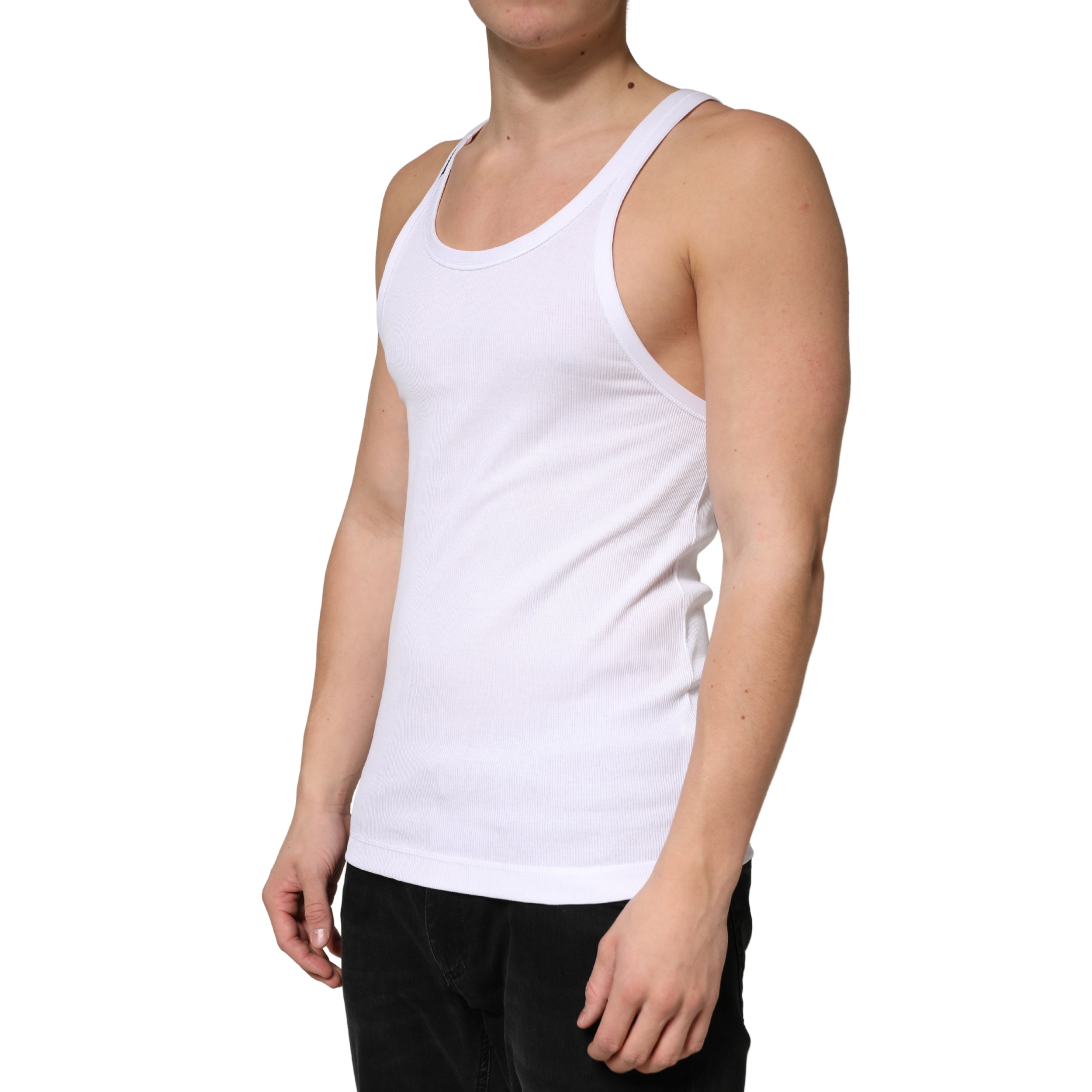 Dolce & Gabbana White Ribbed Cotton Sleeveless Tank Top T-shirt Dolce & Gabbana