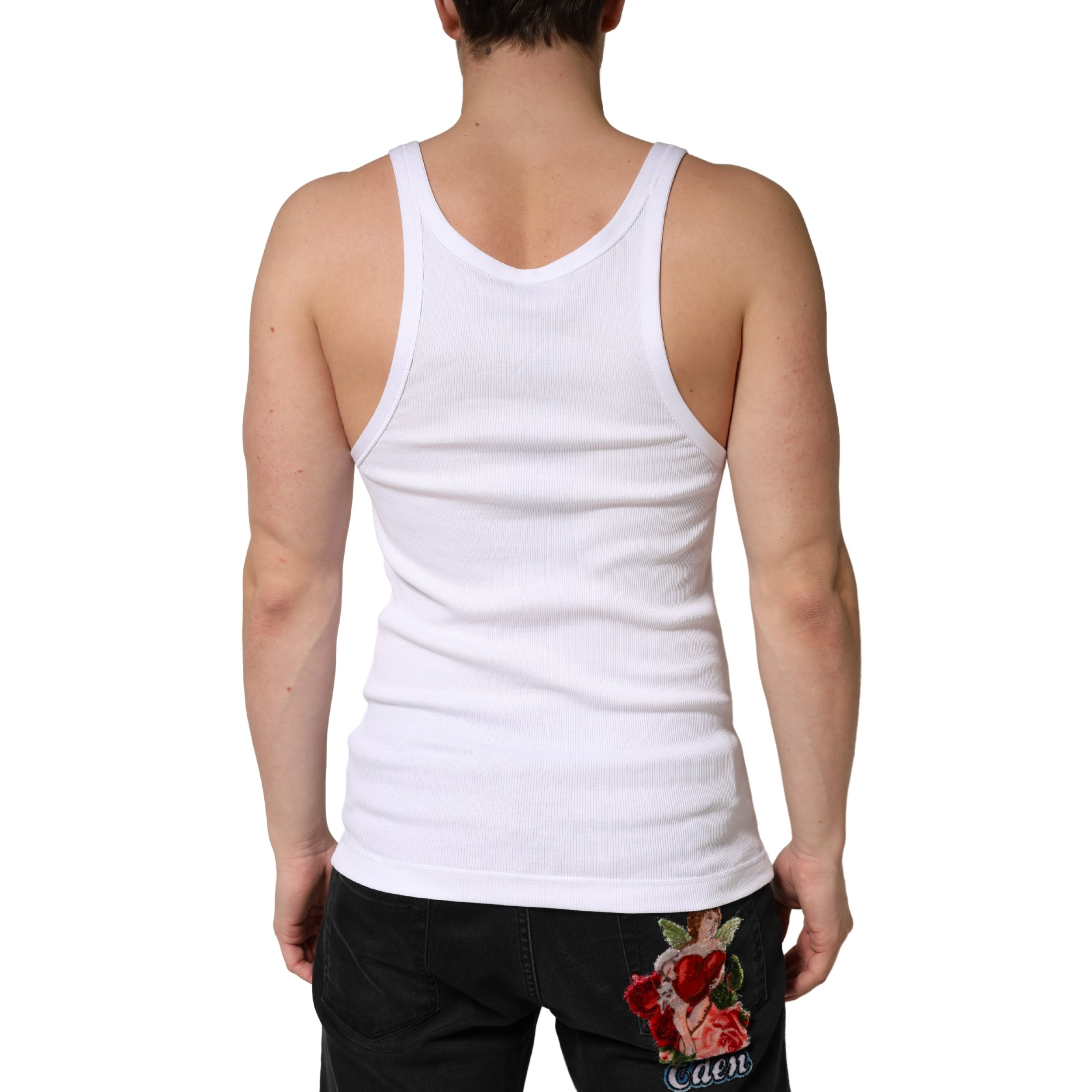 Dolce & Gabbana White Ribbed Cotton Sleeveless Tank Top T-shirt Dolce & Gabbana