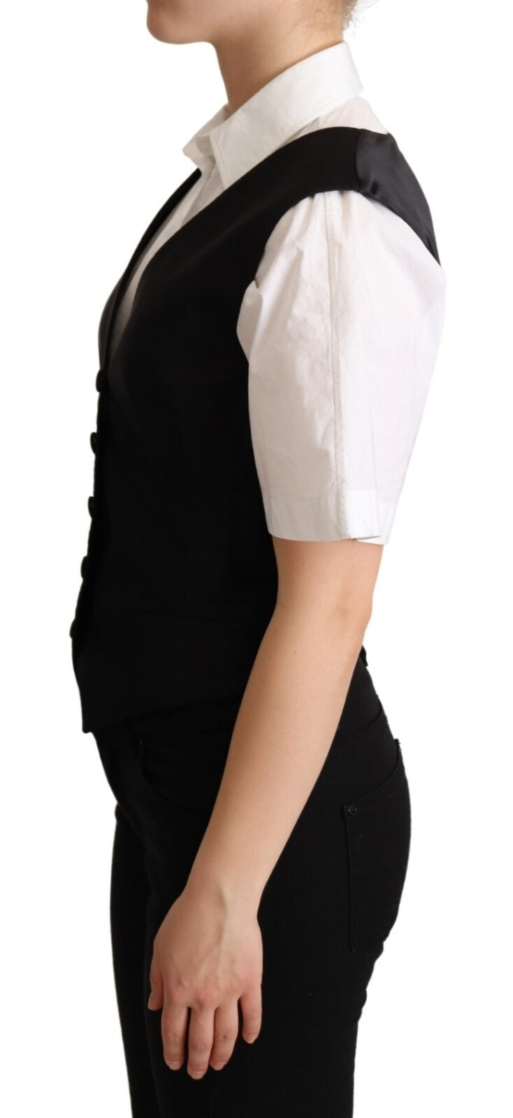 Dolce & Gabbana Solid Black Silk Sleeveless Waistcoat Vest Top Dolce & Gabbana