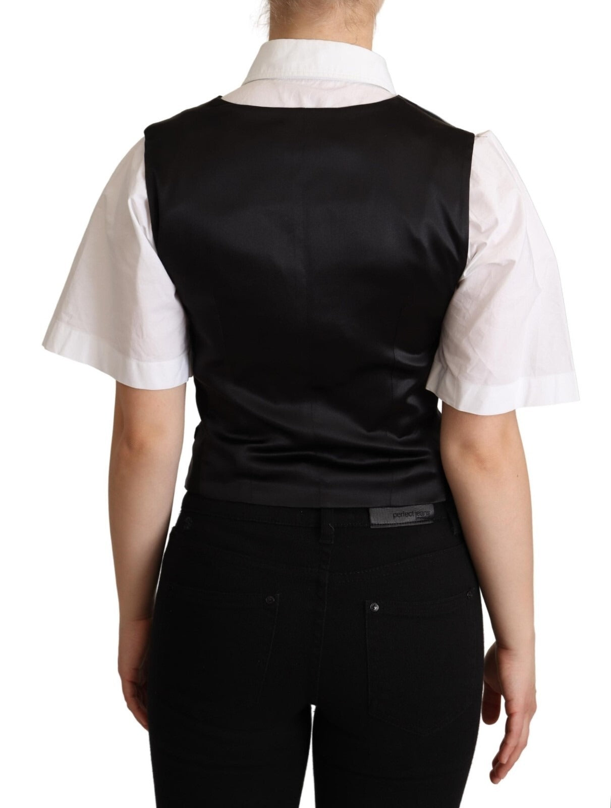 Dolce & Gabbana Solid Black Silk Sleeveless Waistcoat Vest Top Dolce & Gabbana