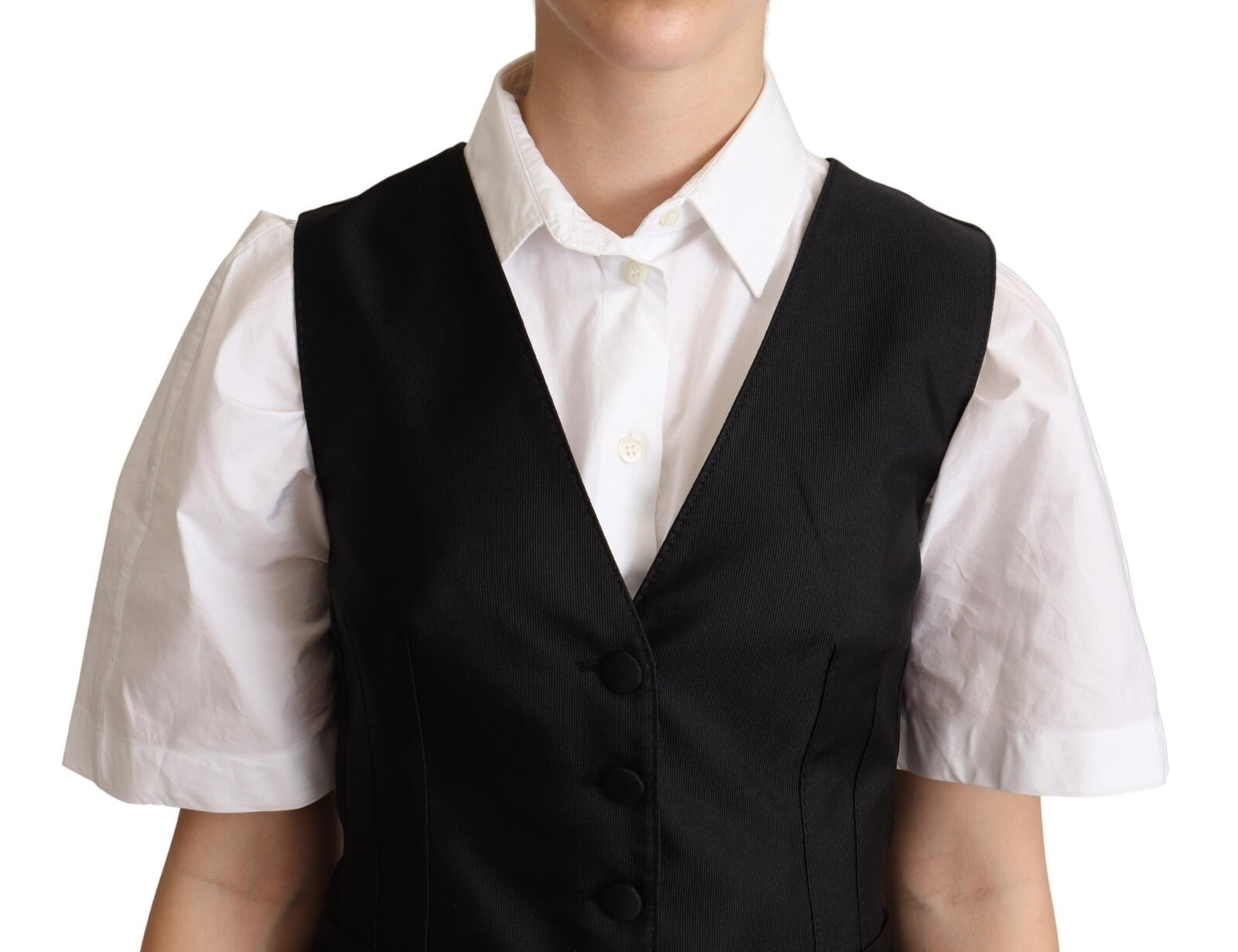 Dolce & Gabbana Solid Black Silk Sleeveless Waistcoat Vest Top Dolce & Gabbana