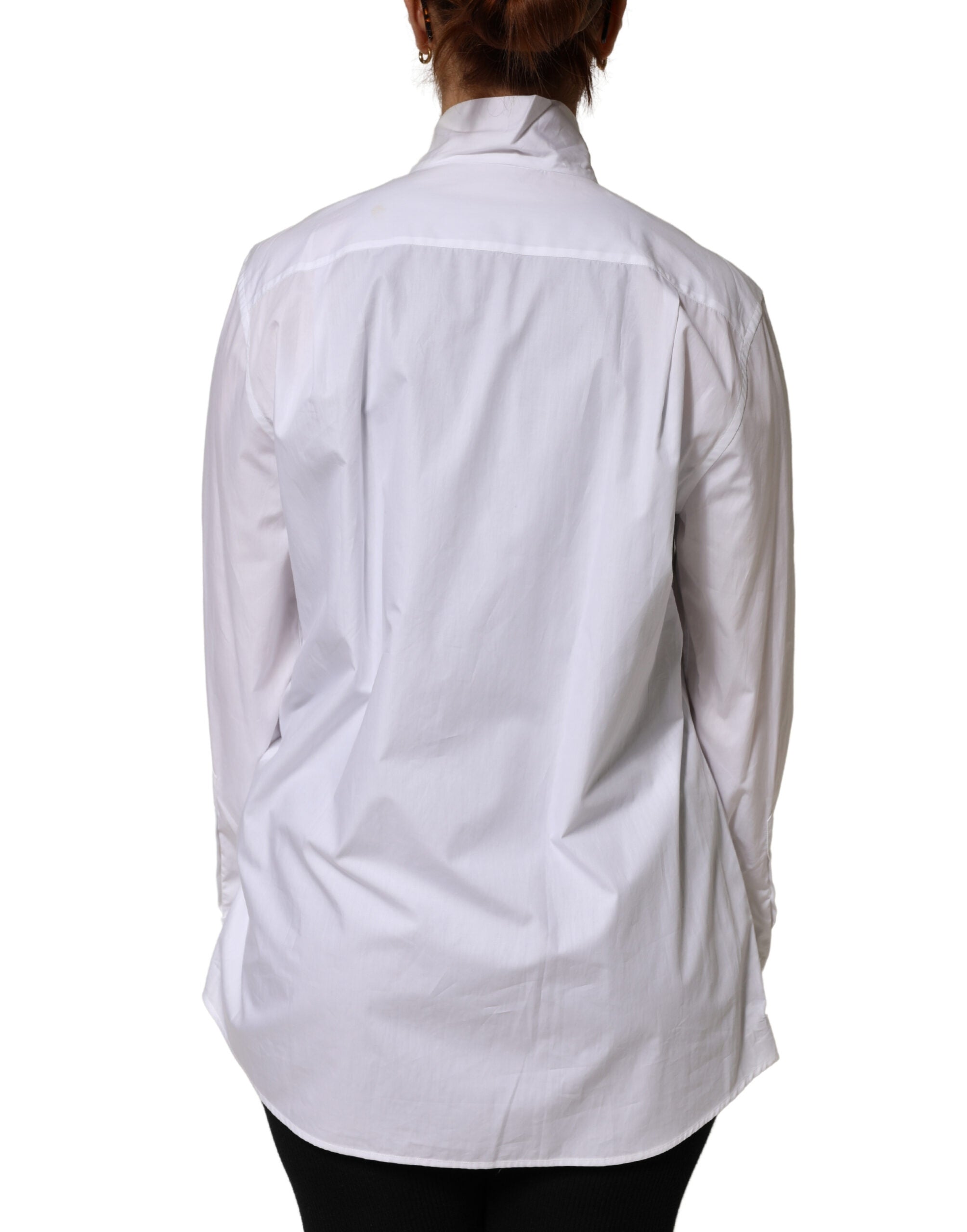 Dolce & Gabbana White Cotton Bow Tie Long Sleeves Blouse Top Dolce & Gabbana
