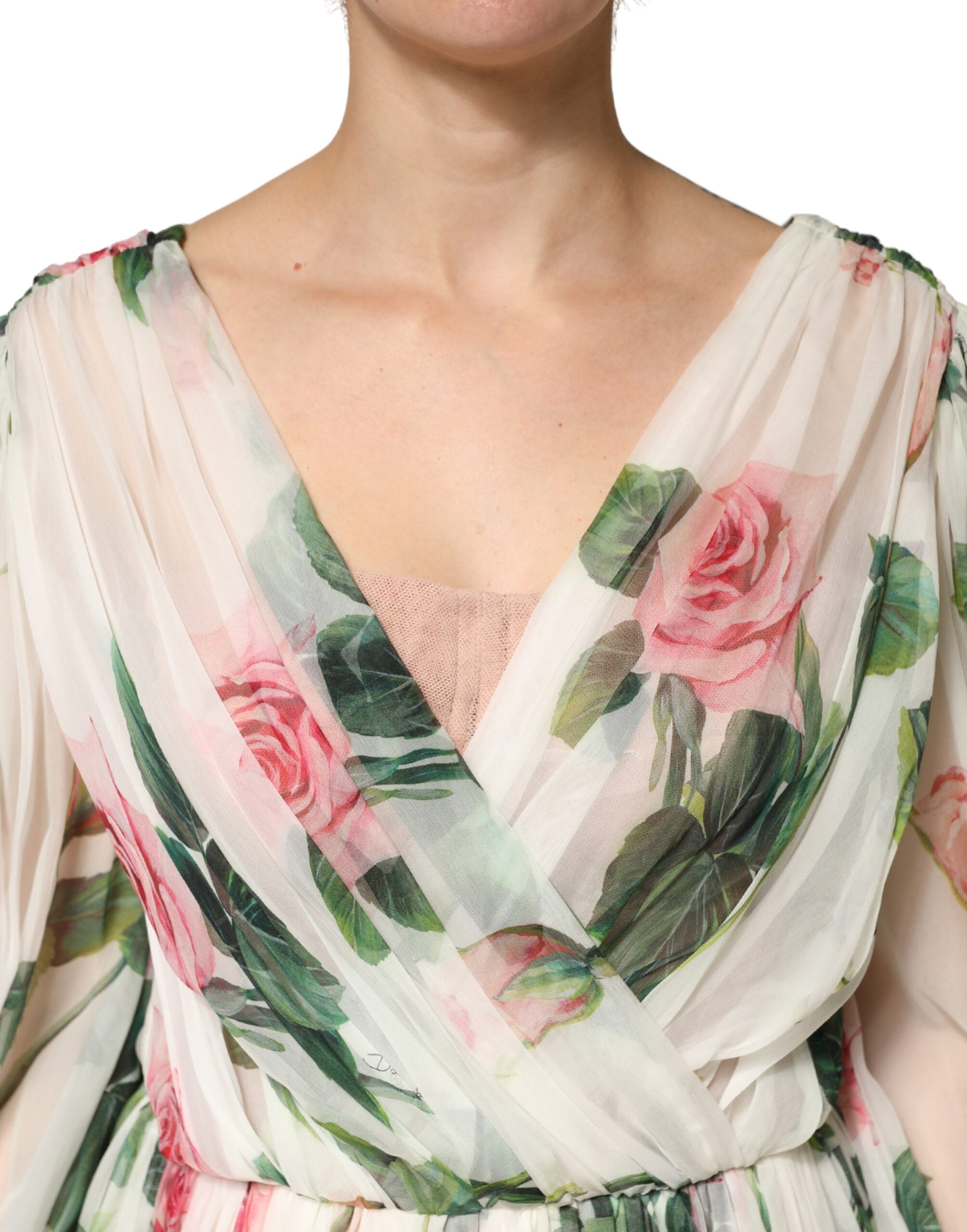 Dolce & Gabbana Green Floral Silk Wrap Midi Long Sleeve Dress Dolce & Gabbana