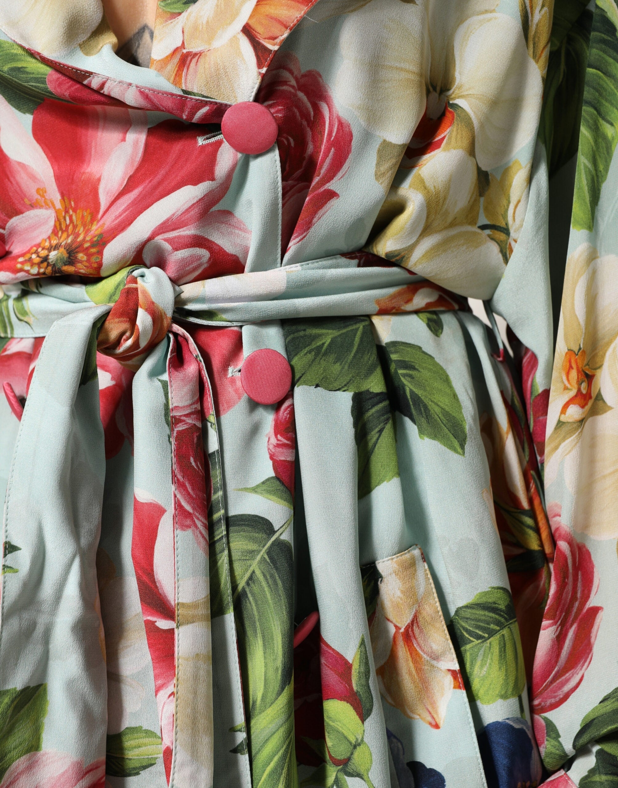 Dolce & Gabbana Green Floral Silk Wrap Midi Long Sleeve Dress Dolce & Gabbana