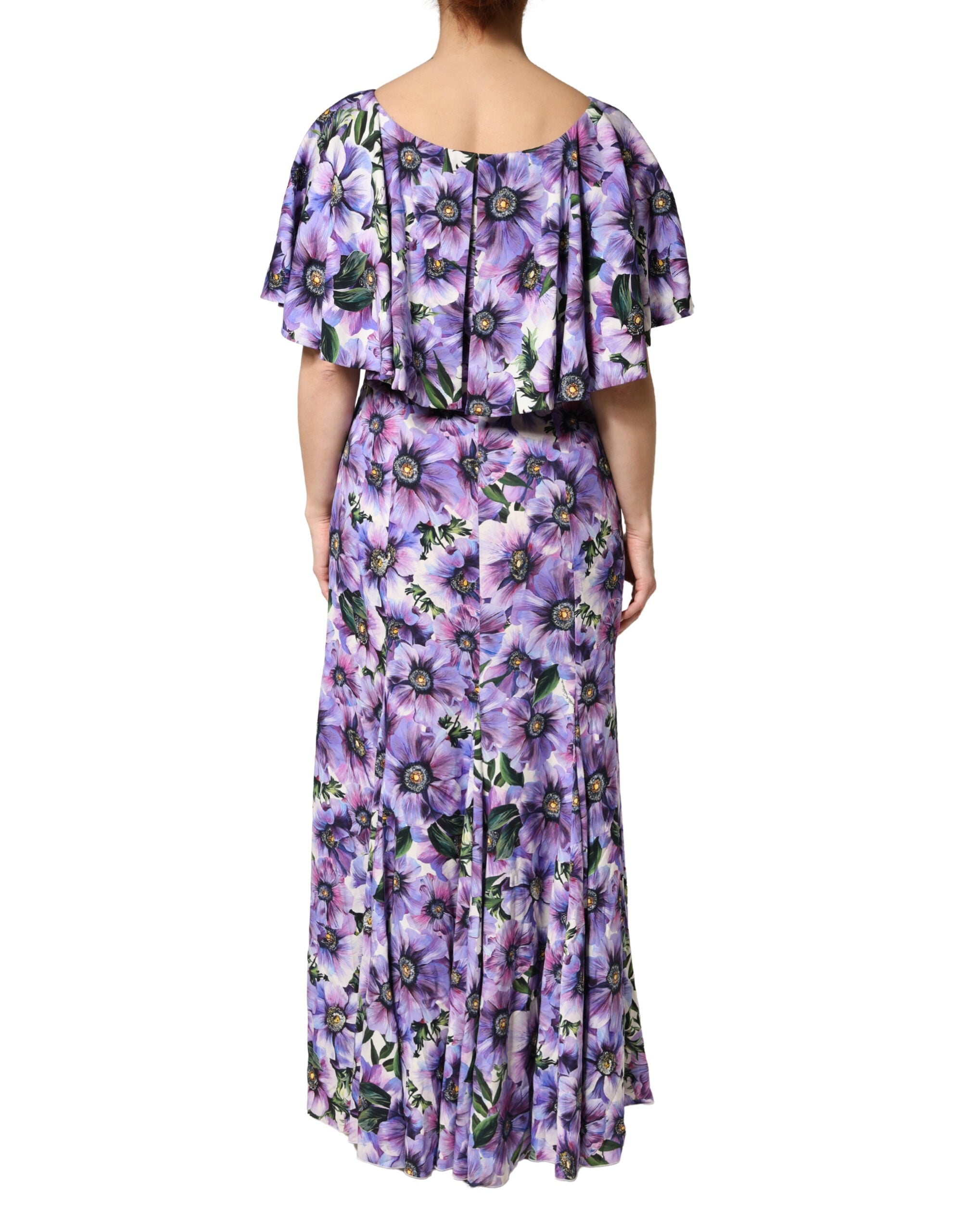 Dolce & Gabbana Purple Floral Silk Stretch Elegant Gown  Dress Dolce & Gabbana