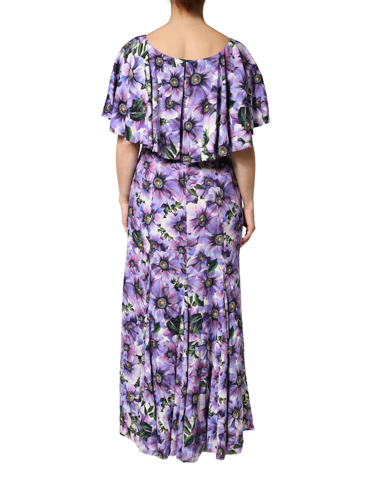 Dolce & Gabbana Purple Floral Silk Stretch Elegant Gown  Dress