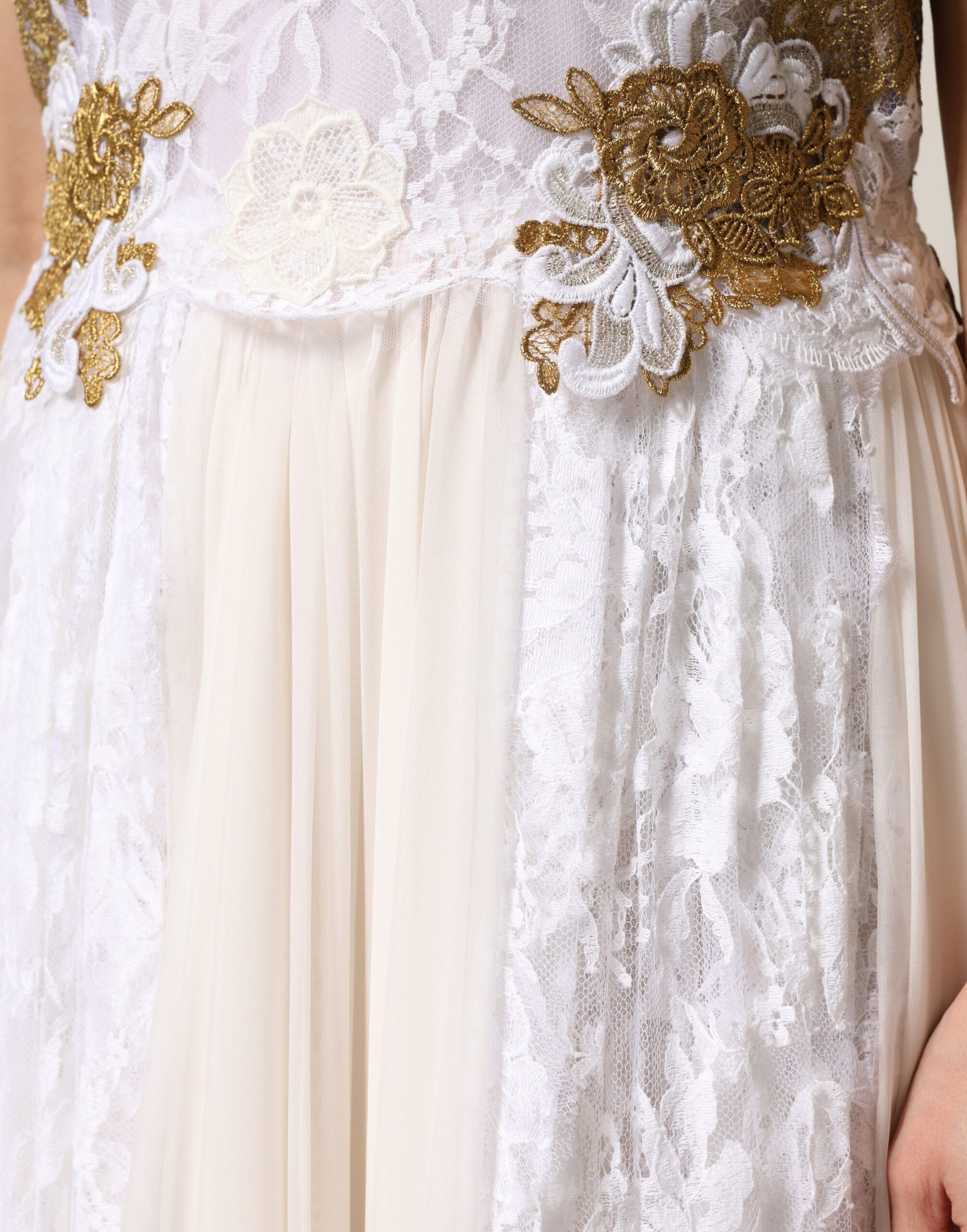 Dolce & Gabbana Ivory Lace Silk Embellished Sleeveless  Dress Dolce & Gabbana